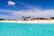 Image of the pristine, romantic archipelago of the Turks and Caicos Islands, which is at the intersection of the Caribbean and the Atlantic Ocean. Its