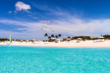 Image of the pristine, romantic archipelago of the Turks and Caicos Islands, which is at the intersection of the Caribbean and the Atlantic Ocean. Its