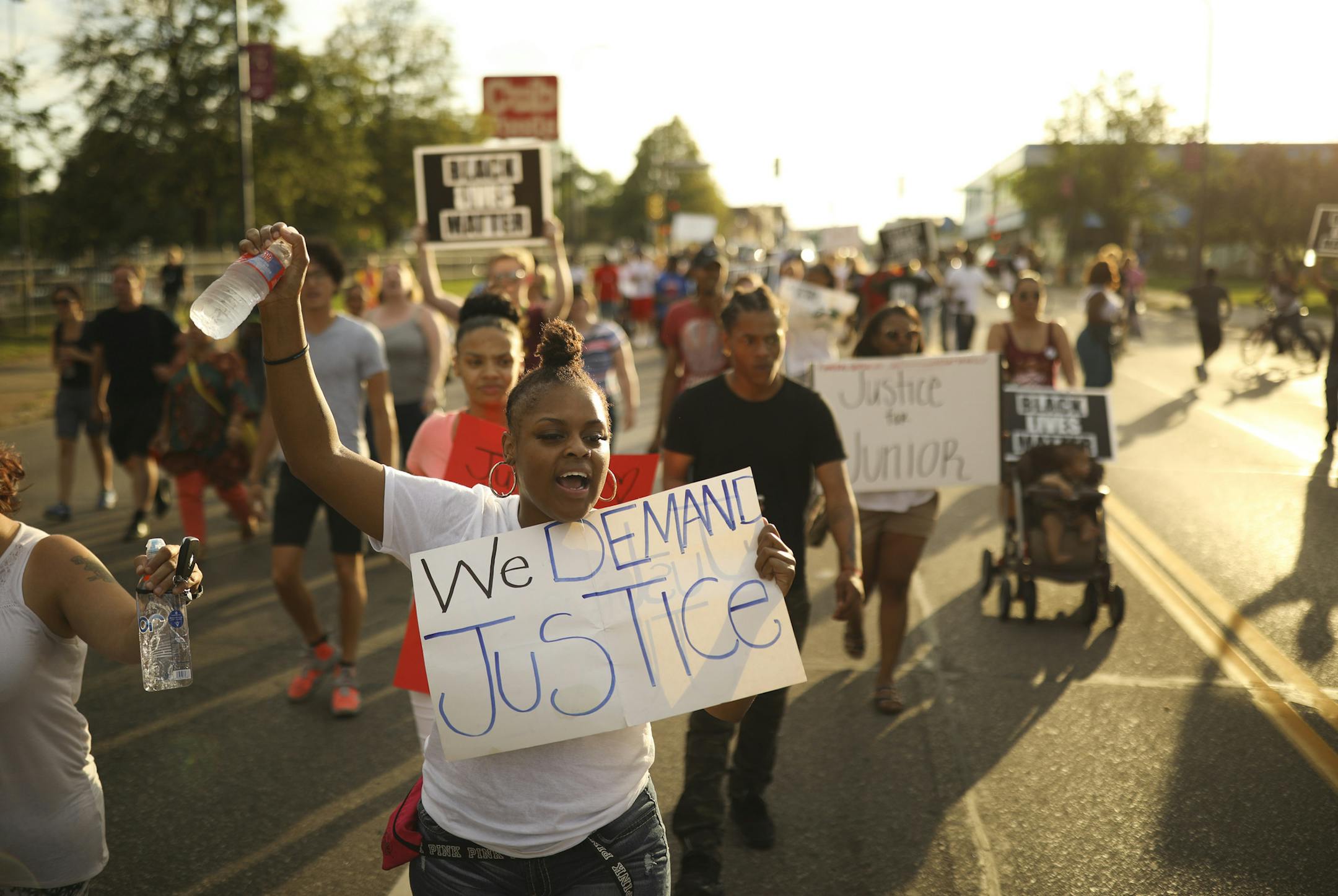 After listening to some speakers, the crowd headed east on W. Broadway Ave. ] JEFF WHEELER ï jeff.wheeler@startribune.com A rally and then a Peace Walk in memory of Thurman Blevins was organized by a several organizations and held on W. Broadway Ave. Thursday evening, June 28, 2018 in Minneapolis. After some tributes by members of Blevins family and some speeches by activists, the group walked peacefully down W. Broadway Ave. to Washington Ave. N., where they paused for a short time before