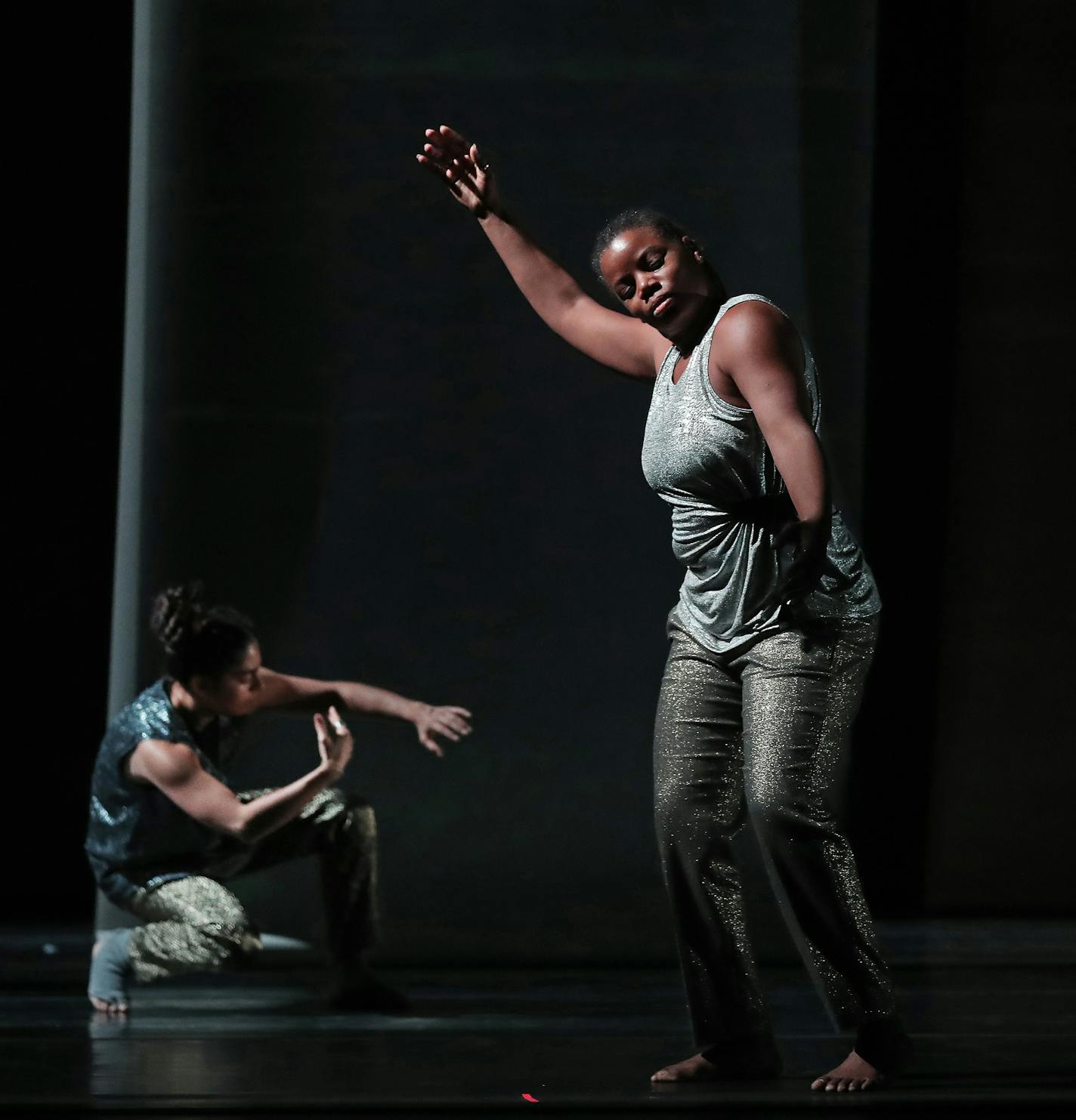 Performers Leslie Parker, front, and, Zo&#xeb; Klein, during a dress rehearsal for "Weave," Saturday, Jan. 5, 2019, at O'Shaughnessy Auditorium at St. Catherine University in St. Paul, MN.] DAVID JOLES &#x2022; david.joles@startribune.com Dancer and choreographer Rosy Simas has created her most expansive work yet. "Weave" starts at the Ordway and then pops up in a handful of cities across the country.**Rosy Simas ,cq