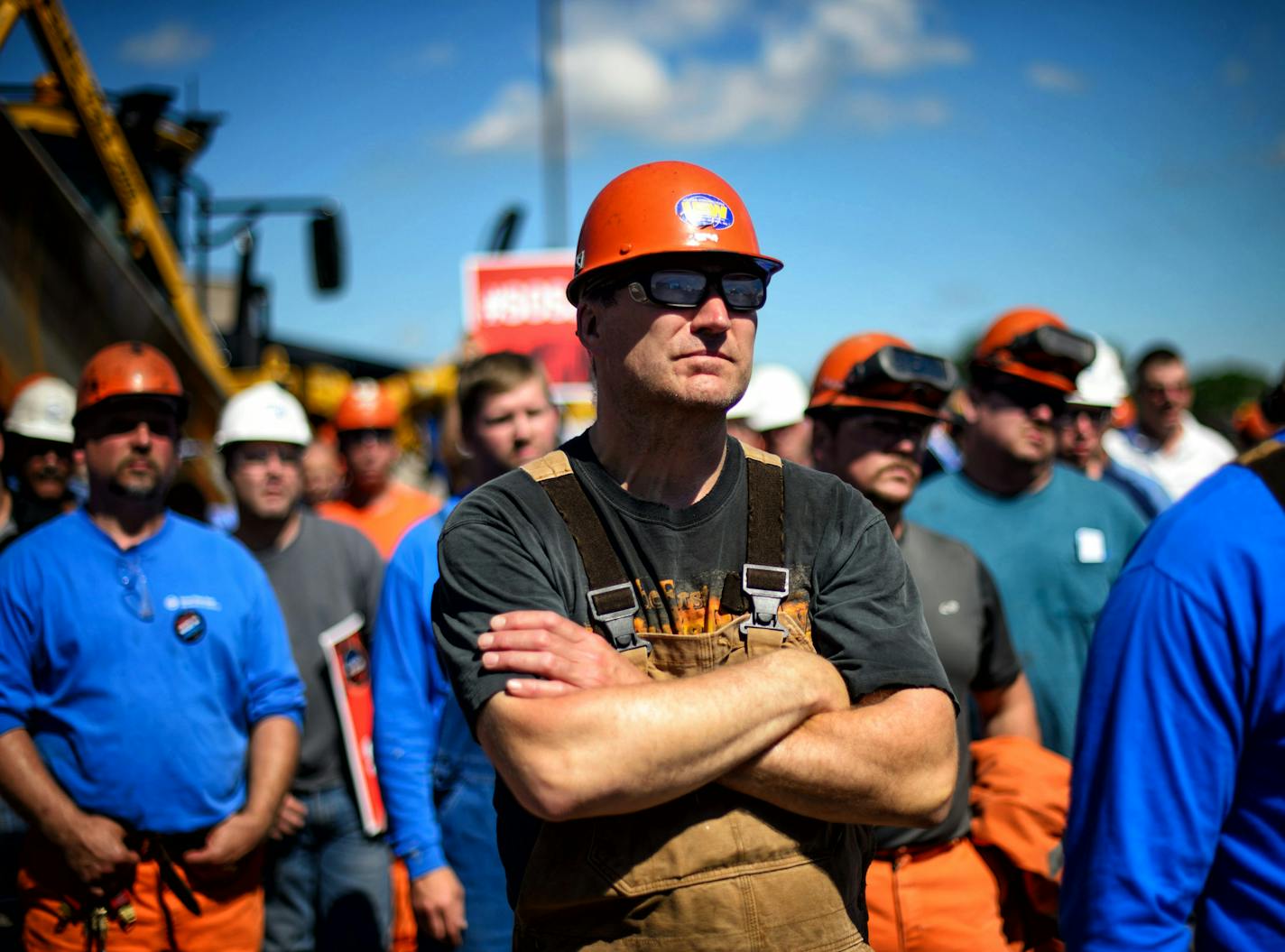 Iron Miners listened to Gov. Mark Dayton at a rally in Virginia, Minnesota against alleged illegal steel dumping from Asian countries. ] GLEN STUBBE * gstubbe@startribune.com Monday June 23, 2014