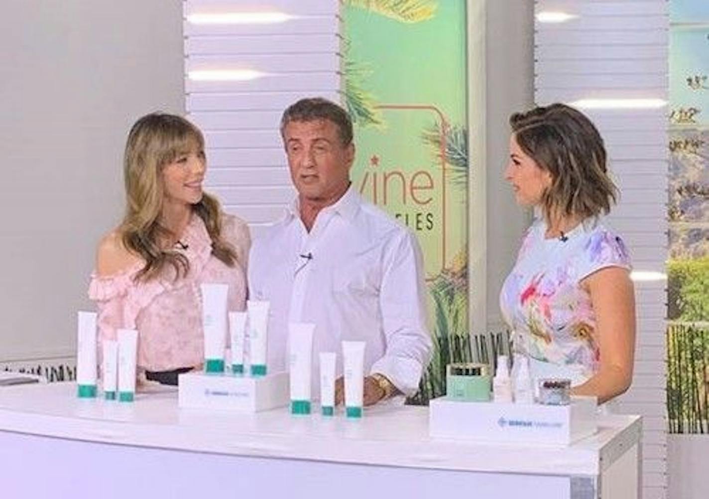 Action-film star Sylvester Stallone appears on Los Angeles set of Evine Live with wife Jennifer Flavin Stallone, left.