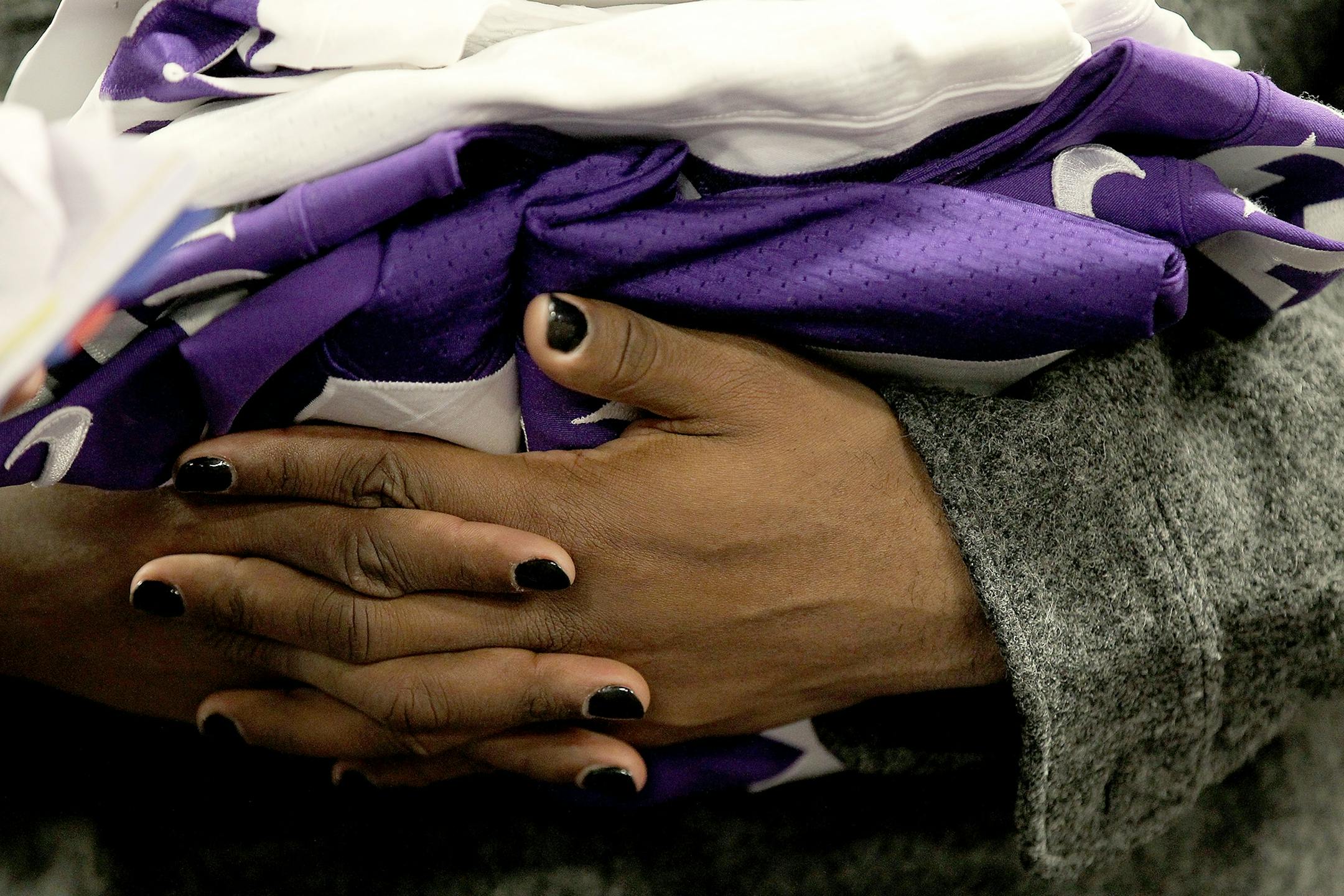 Minnesota Vikings Antone Exum Jr. carried his jerseys in his manicured hands after cleaning his locker at Winter Park, Monday, January 11, 2016 in Eden Prairie, MN.