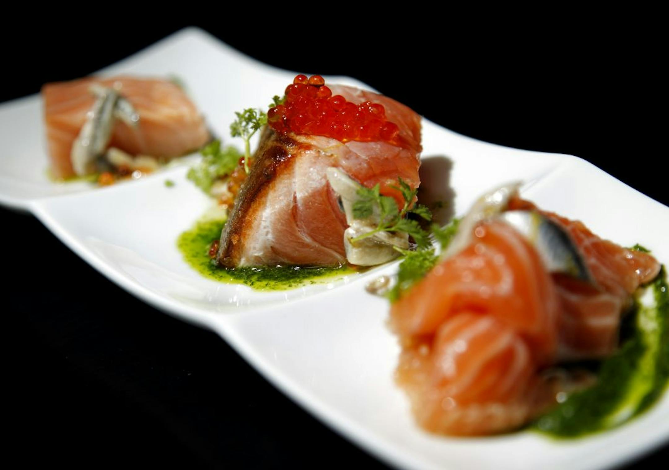 Salmon Trio with dill, rye and white anchovy at Icehouse.