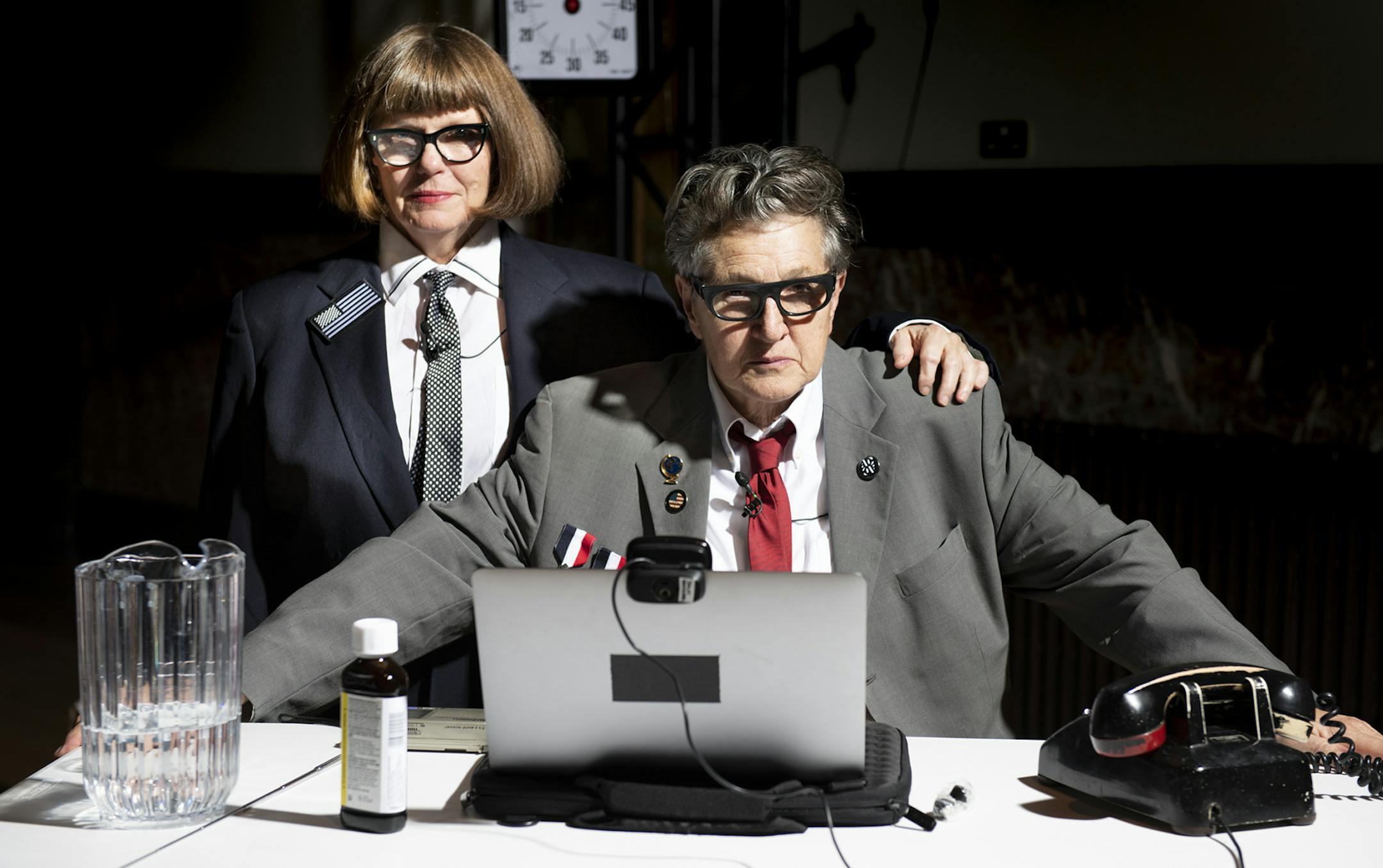 Lois Weaver and Peggy Shaw, for the Split Britches production of "Unexploded Ordnances (UXO)" by Lois Weaver, Peggy Shaw and Hannah Maxwell and directed by Lois Weaver. January 25 &#x2013; February 10, 2019 in the Dowling Studio at the Guthrie Theater, Minneapolis. Photo by Stephen King.