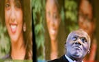 Justice Alan Page watched a video during the Page Foundation awards ceremony at the University of Minnesota on June 25.