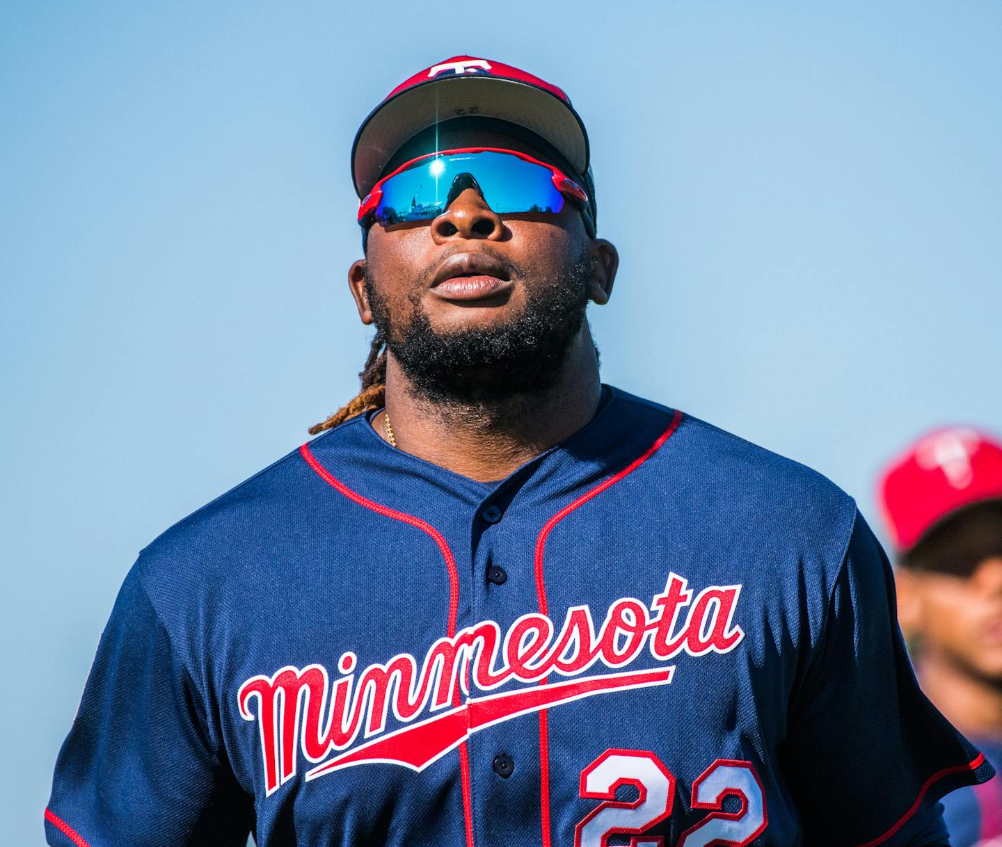 Twins infielder Miguel San&#xdb; (22) warmed up before workouts. ] MARK VANCLEAVE &#xef; mark.vancleave@startribune.com * The first day of full-squad workouts at Twins spring training in Fort Myers, Florida on Monday, Feb. 19, 2018.