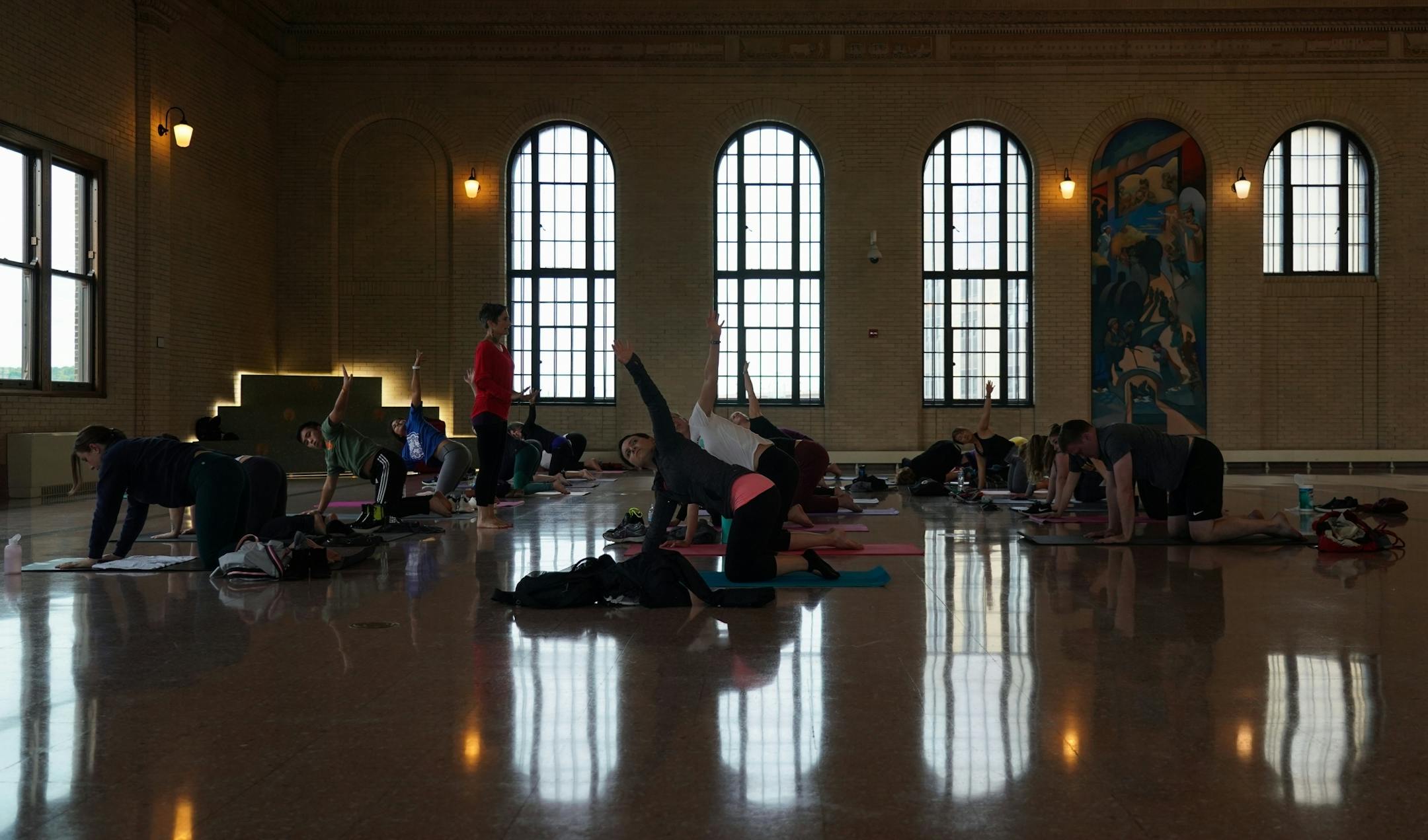 Yoga classes were held at the end of the Waiting Room inside Union Depot over the lunch hour.