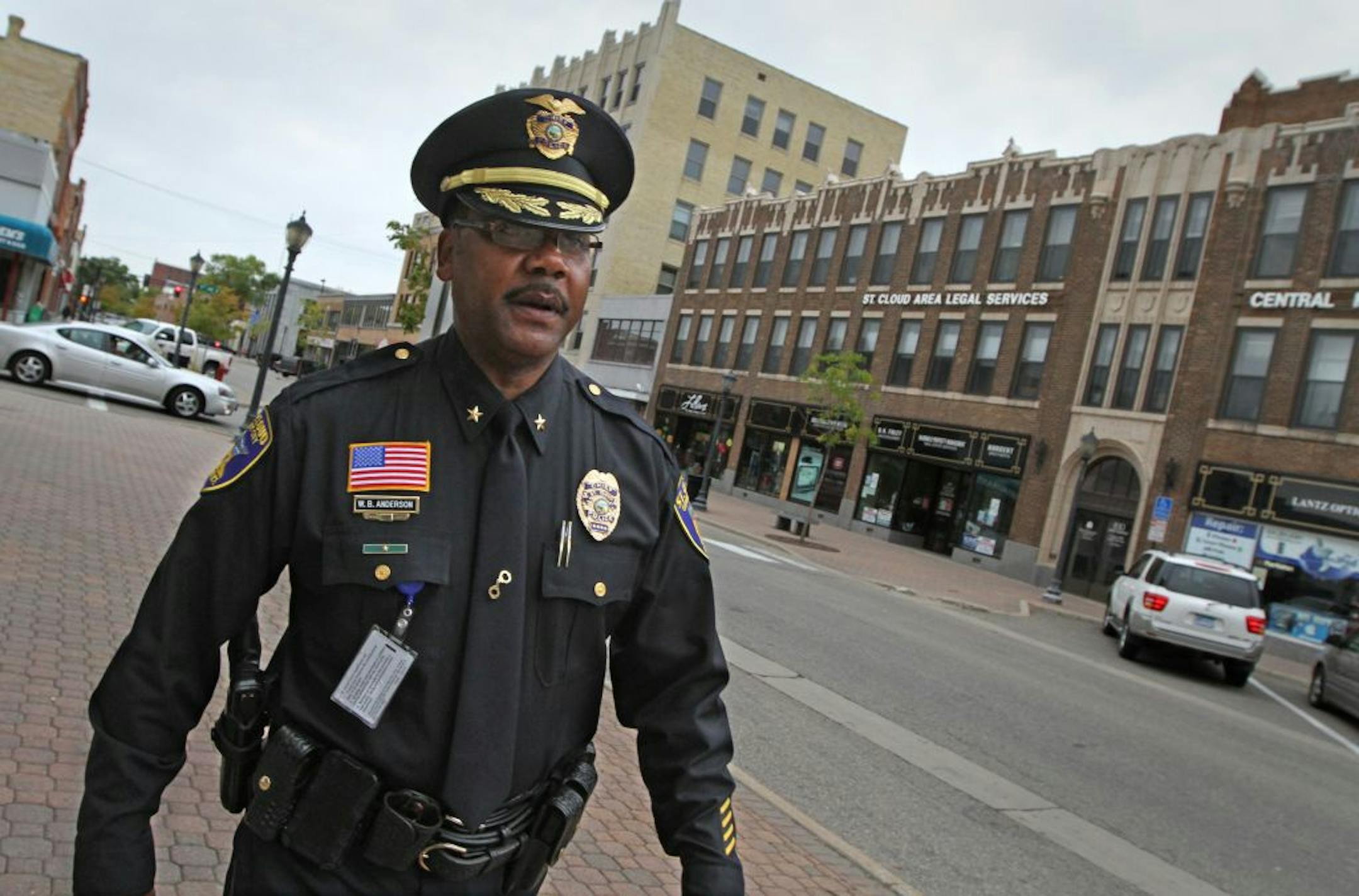 St. Cloud Police Chief William Anderson walked through downtown St. Cloud in a walking tour to get to know the city and it's people better on 9/12/12. In August William Anderson became the first black police chief in St. Cloud, a city that historically had few black people and has a checkered racial history, including complaints by citizens of racial profiling.