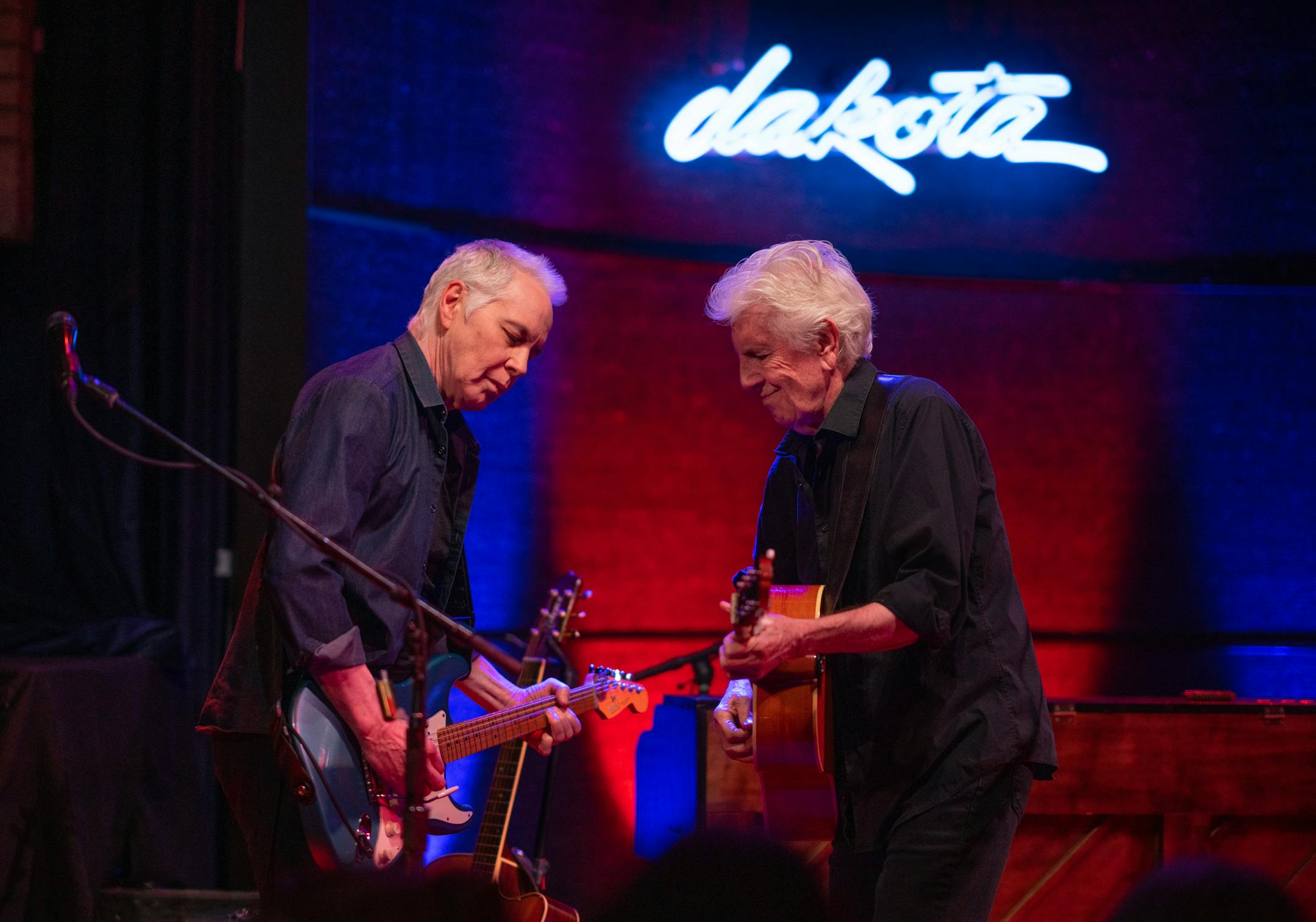Graham Nash performing with guitarist Shane Fontayne, left, at the Dakota Tuesday night.