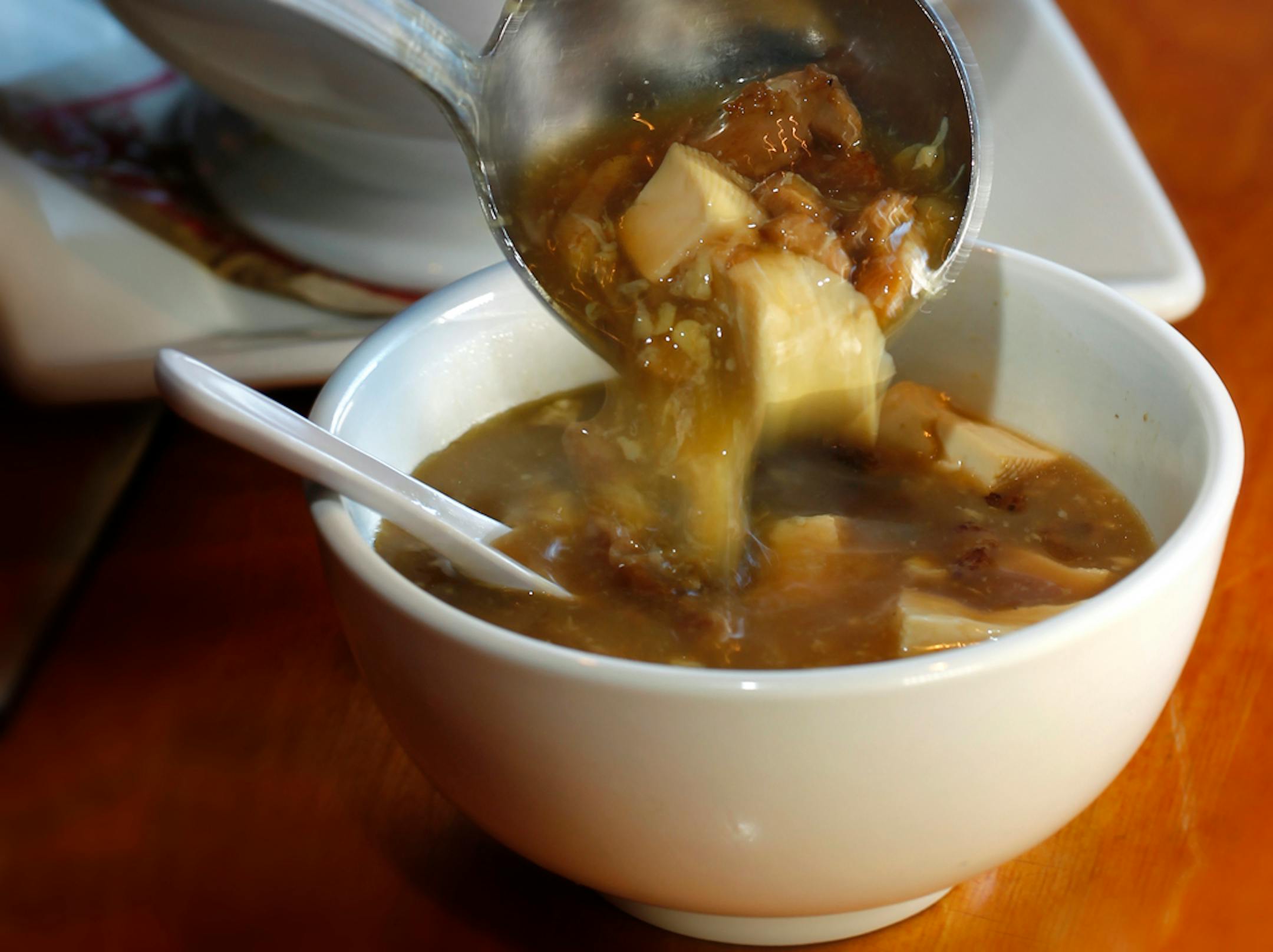 The chinese hot-and-sour pork soup at Big Bowl.