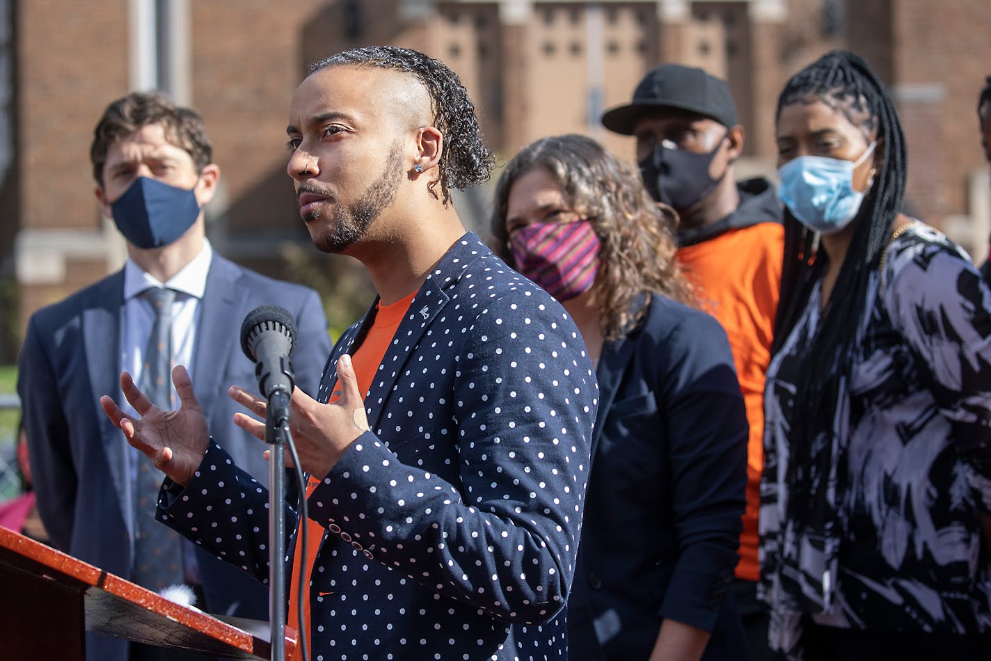 Council Member Phillipe Cunningham, in front, shown in October introducing the new MinneapolUS Strategic Outreach Initiative.