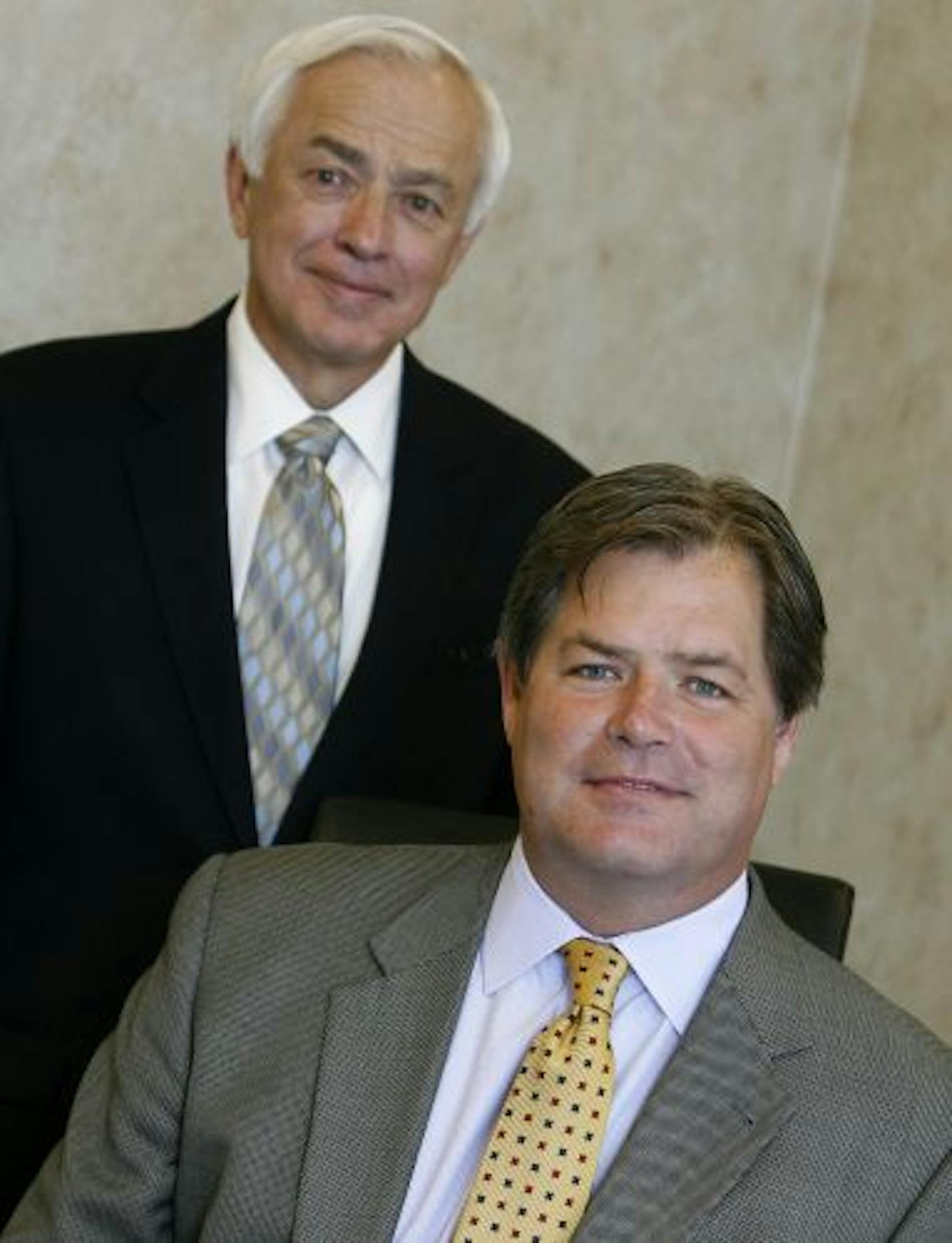 After 25 years as managing partner of Sieben Grose Von Holtum & Carey, a personal injury law firm in Minneapolis, Harry Sieben, left, recently handed the reins over to younger partner Jim Carey. Under the leadership of Sieben, a former Speaker of the House and major general in the Minnesota National Guard, the firm became an early leader in advertising and also added a number of attorneys and offices.