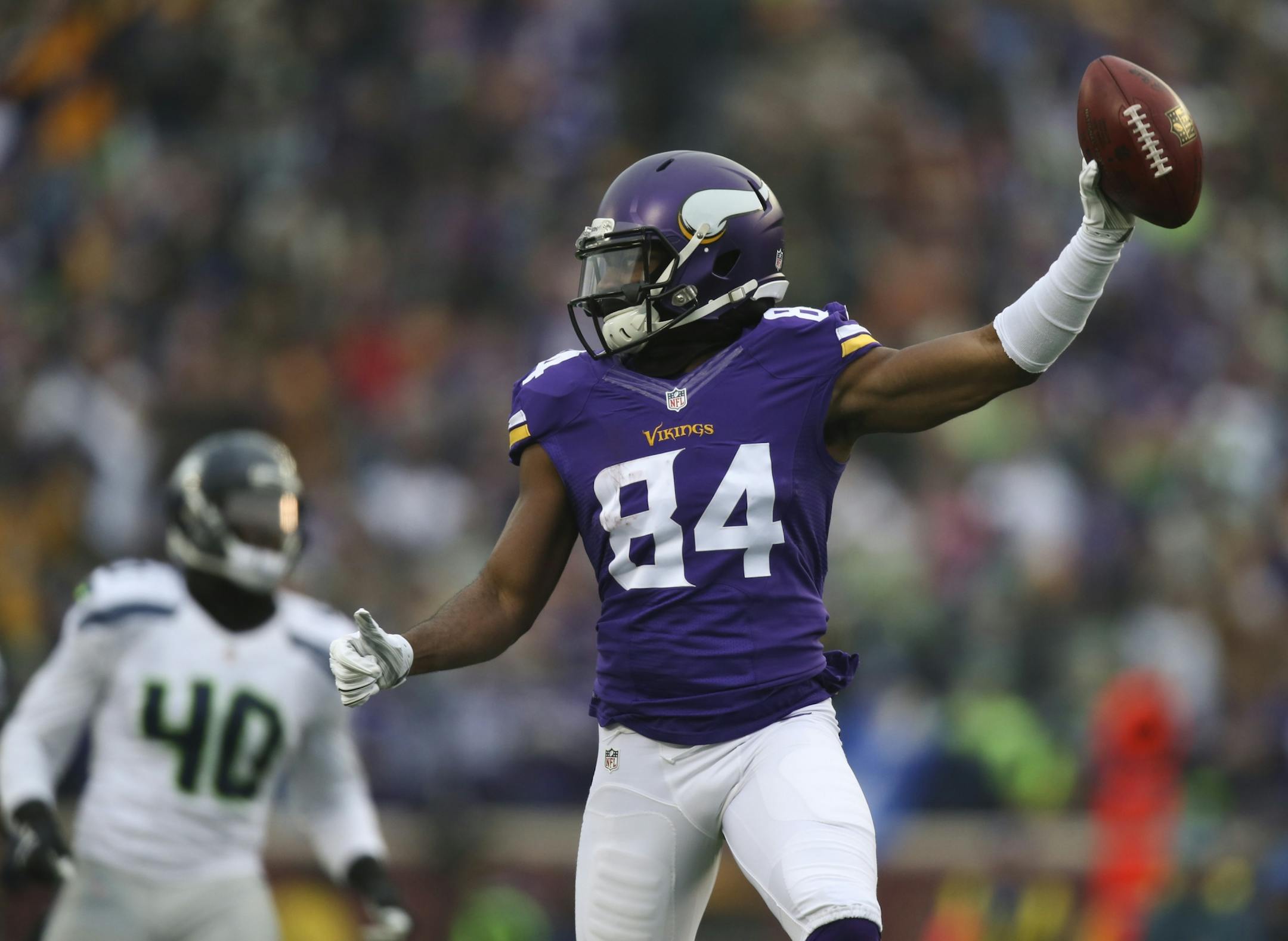 Vikings wide receiver Cordarrelle Patterson started celebrating early as he ran a third quarter kickoff back 101 yards for the Vikings only score Sunday.