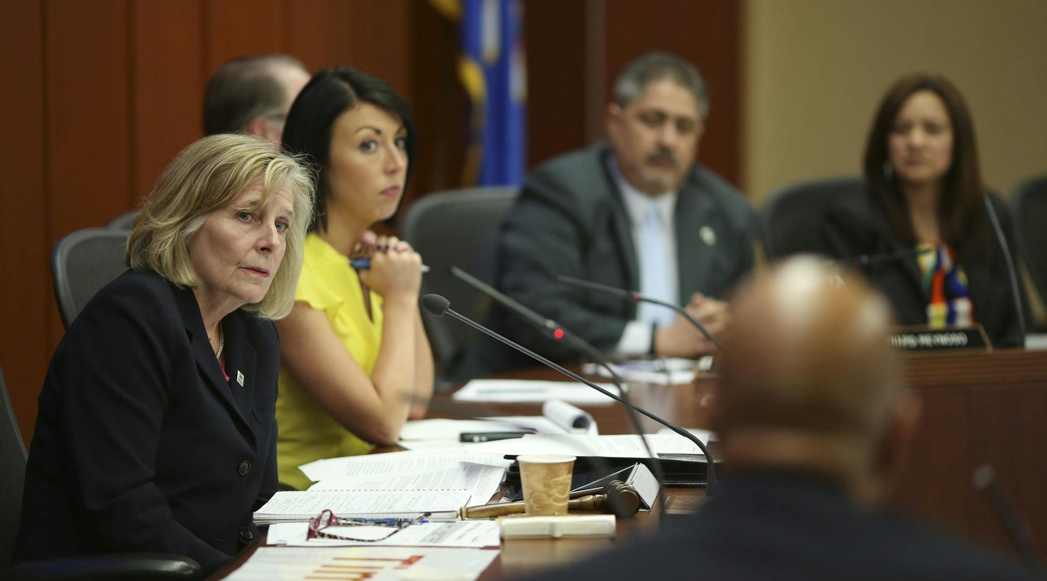 Susan Haigh, Chair of the Metropolitan Council, left, listened to comments by council member Gary Cunningham, moments before she called for a vote on the project during the Metropolitan Council's meeting Wednesday afternoon. ] JEFF WHEELER ‚Ä¢ jeff.wheeler@startribune.com The Twin Cities biggest transit project passed a major milestone Wednesday, April 9, 2014 with the approval of a $1.68 billion design that emerges from years of planning and wrangling to face a decisive showdow