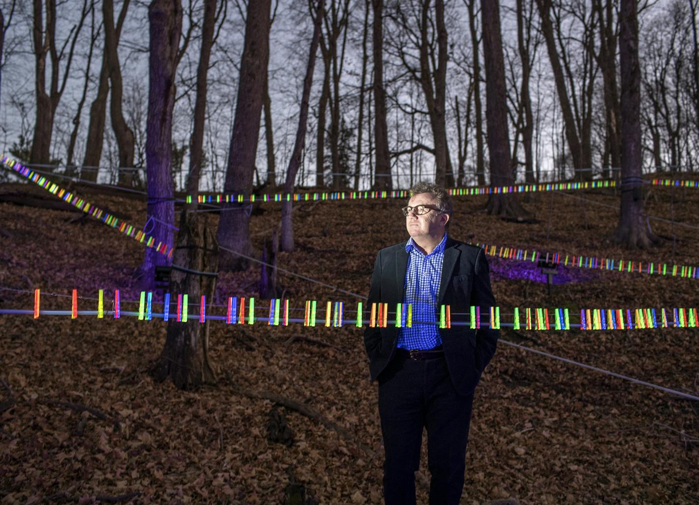 Artist Bruce Munro stood in one of his light installations that is part of the Winter Light exhibit at the Minnesota Landscape Arboretumin Chaska.