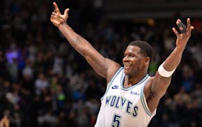 Anthony Edwards is all smiles after making a shot earlier this week at Target Center.