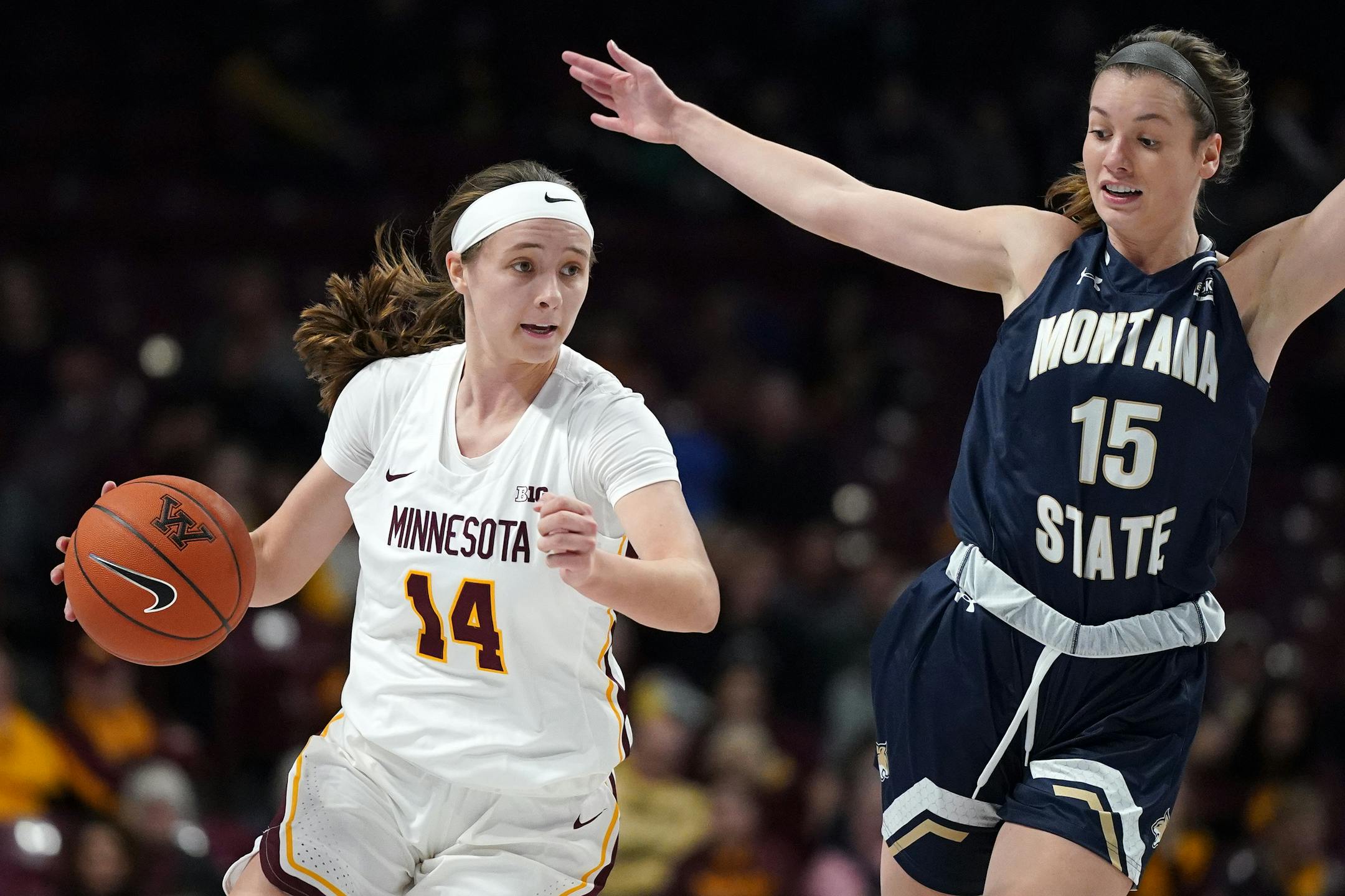 Gophers guard Sara Scalia (shown against Montana State earlier in November) scored a career-high 20 points in Minnesota's 101-54 victory over Bryant on Tuesday night.