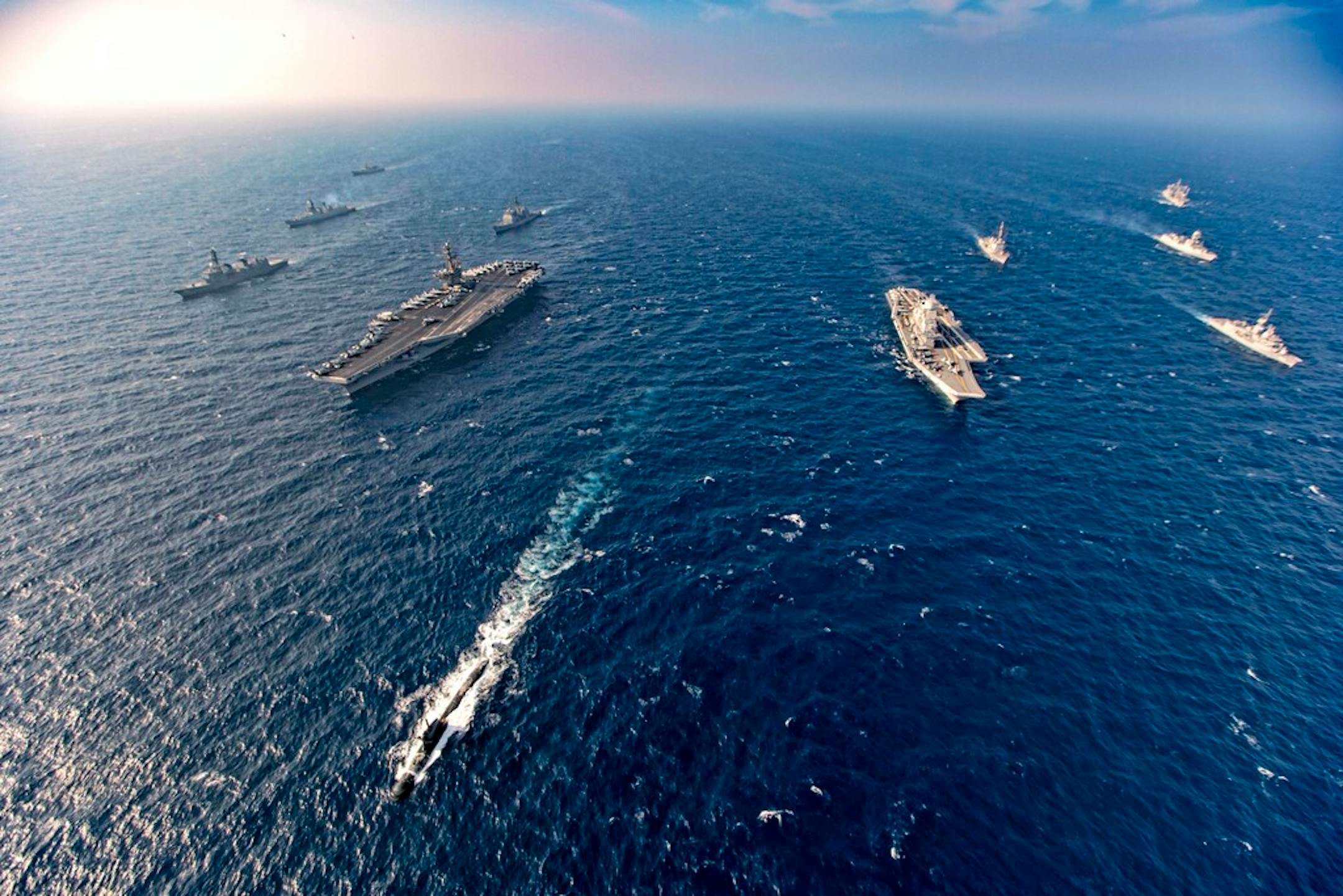Aircraft carriers and warships participate in the second phase of Malabar naval exercise, a joint exercise comprising of India, US, Japan and Australia, in the Northern Arabian Sea on Tuesday, Nov. 17, 2020.