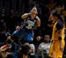 Minnesota Lynx forward Maya Moore (23) celebrated after scoring a layup while being fouled by Los Angeles Sparks forward Candace Parker (3) for an and