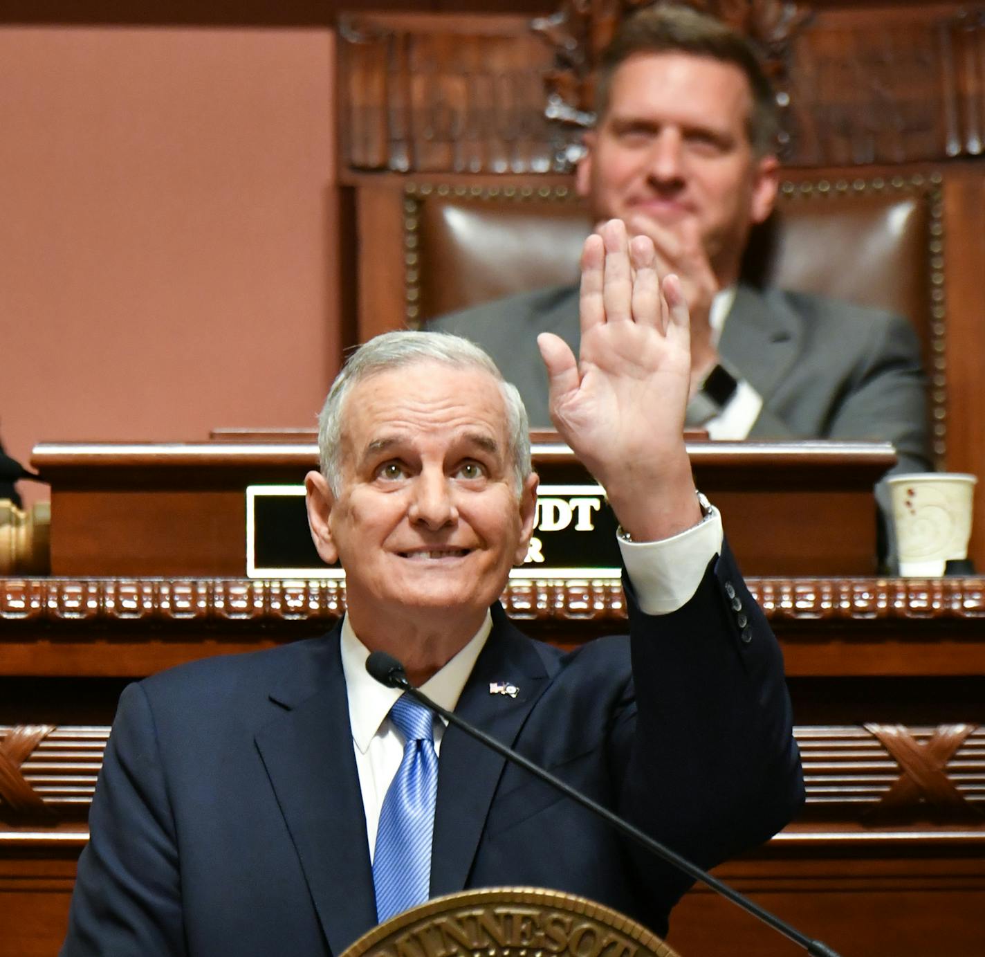 As part of his speech, Dayton acknowledged students from Maple Grove High School who fought back against racism. Their efforts received a standing ovation.