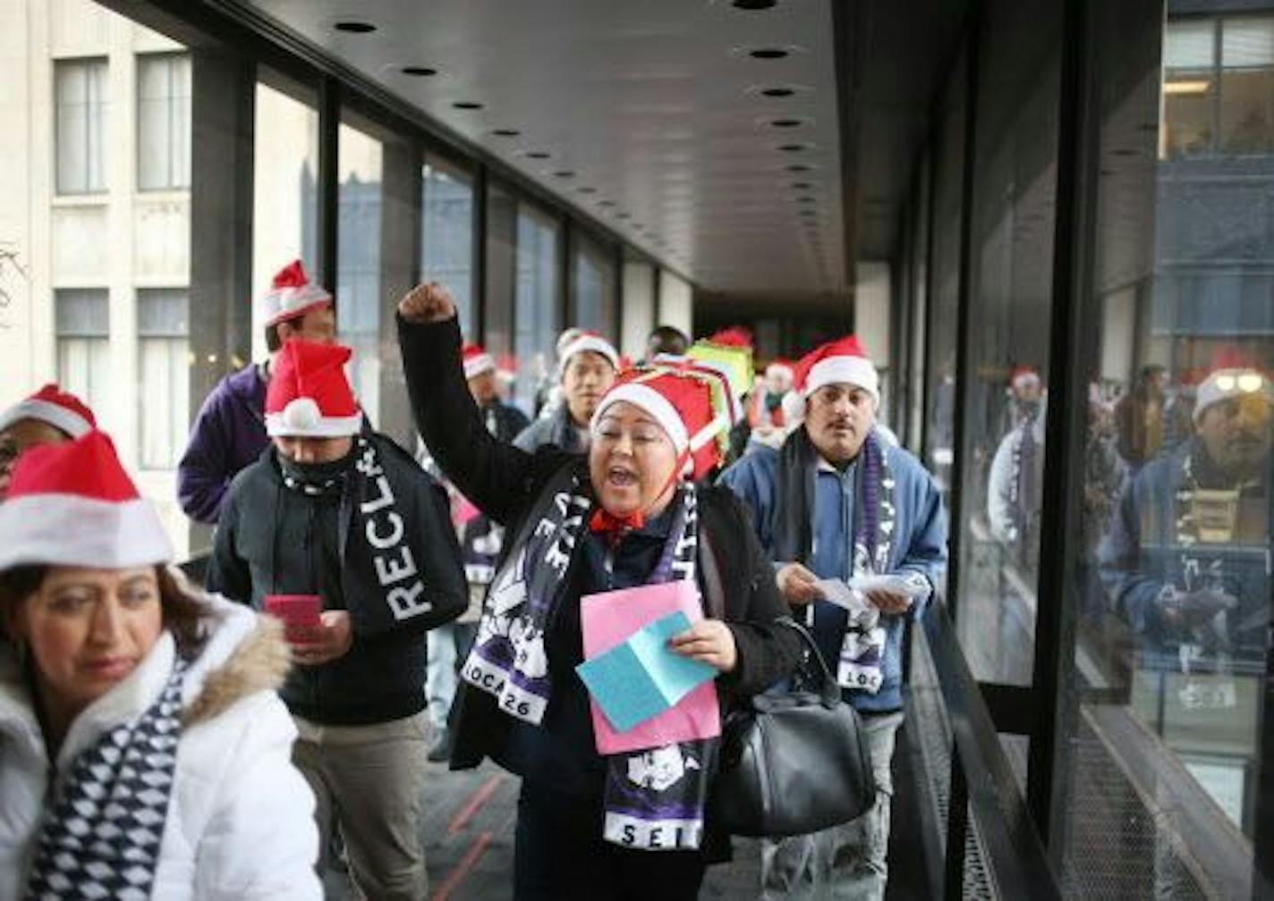 On Dec. 21, Sonia Cortez and about 60 other members of SEIU rallied at the Hennepin County Government Center and marched through the skyways over contract negotiations for janitors.