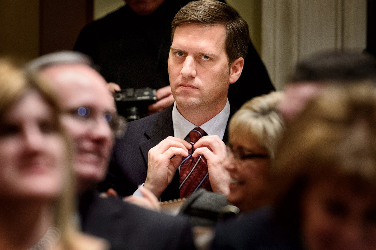 Rep. Kurt Daudt checked his tie as the vote was taken that would elect him House Speaker. ] GLEN STUBBE * gstubbe@startribune.com Tuesday, January 6, 2015 The Minnesota House and Senate re-convene, with much ceremony, family and guests. In the House, Speaker Kurt Daudt will take the gavel back for the GOP.