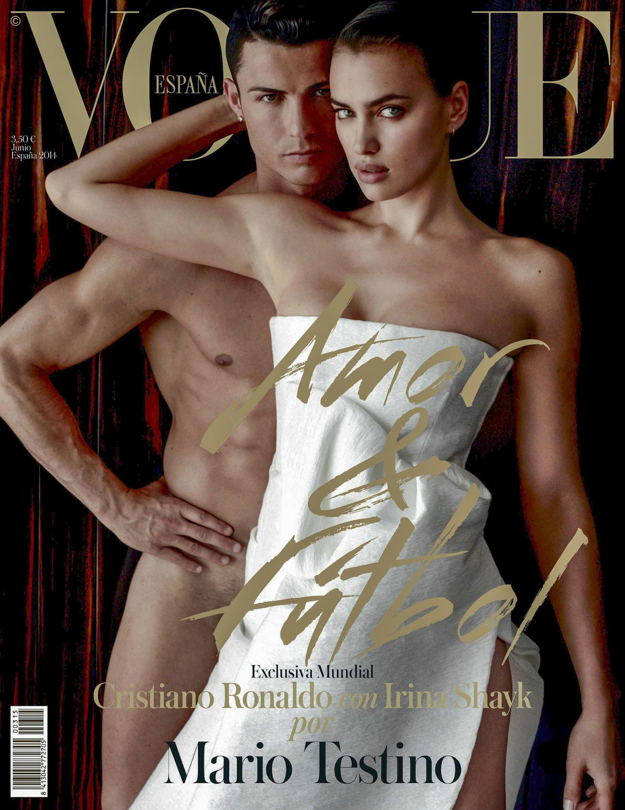 In an undated handout, Portuguese soccer star Cristiano Ronaldo and Irina Shayk on the cover of Vogue Spain. The World Cup is a big deal in the fashion world as well, as designers scout for the next handsome athlete ready to seize the public's attention, a la David Beckham. (Vogue Spain via The New York Times) -- PHOTO MOVED IN ADVANCE AND NOT FOR USE - ONLINE OR IN PRINT - BEFORE JUNE 8, 2014. -- NO SALES; FOR EDITORIAL USE ONLY WITH STORY SLUGGED WORLD-CUP-FASHION BY KOBLIN. ALL OTHER USE PROH