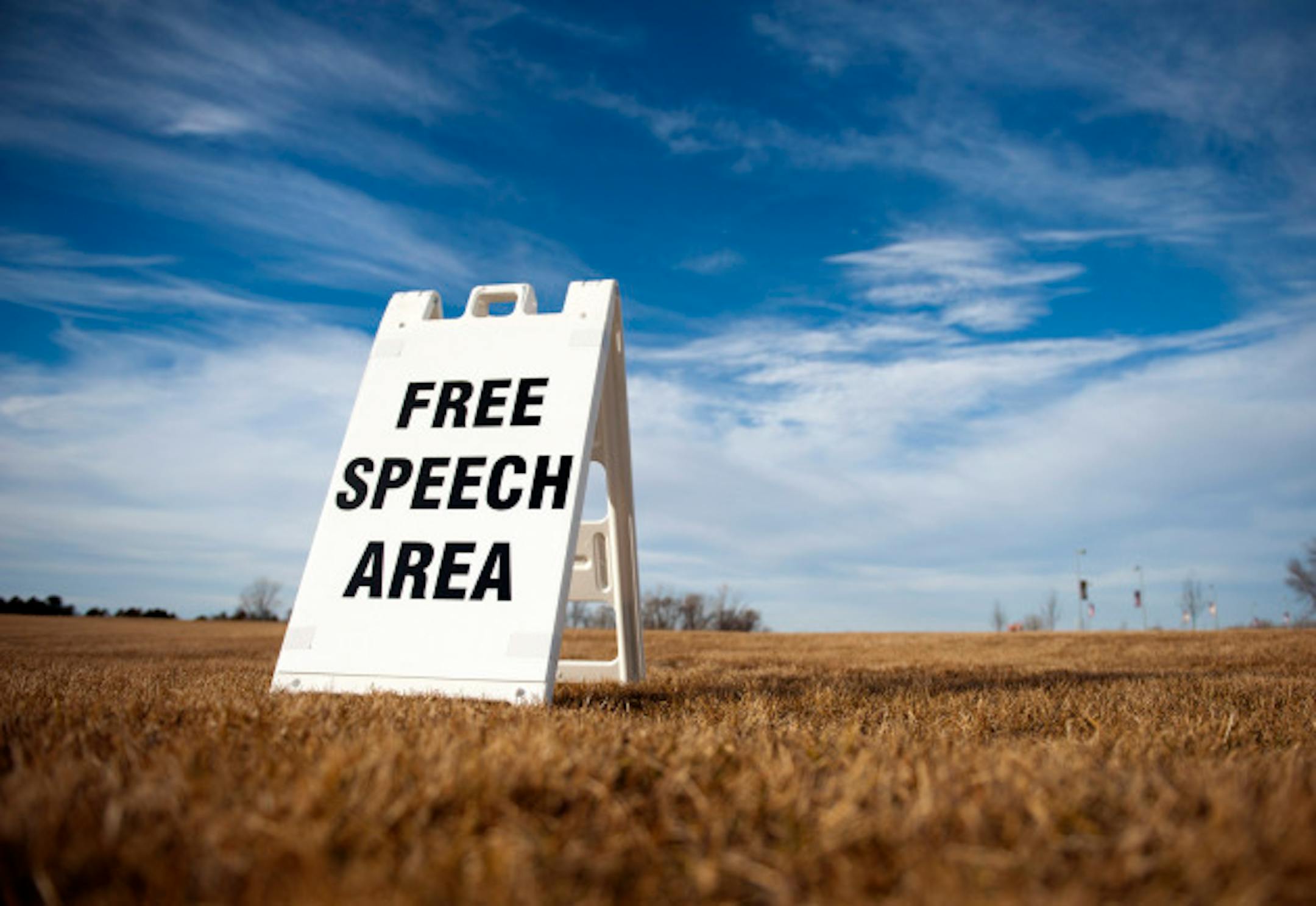 A free speech area is set up outside the UNI-Dome in Cedar Falls  Tuesday January 3, 2012. Any protesters are expected to be directed here.   ]   GLEN STUBBE * gstubbe@startribune.com