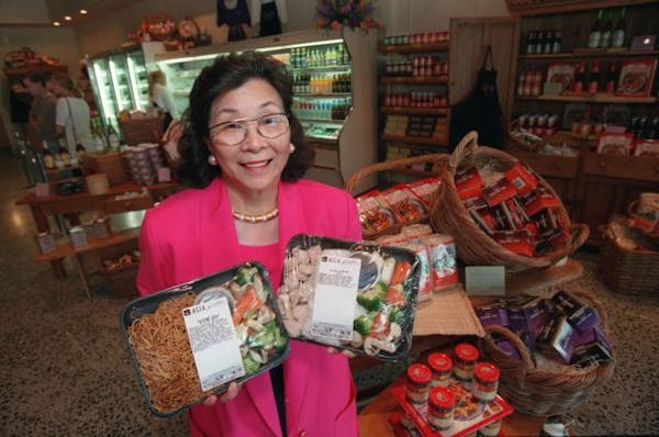 Leeann Chin held prepackaged stirfry foods available in the marketplace at the Asia Grille in Eden Prairie.