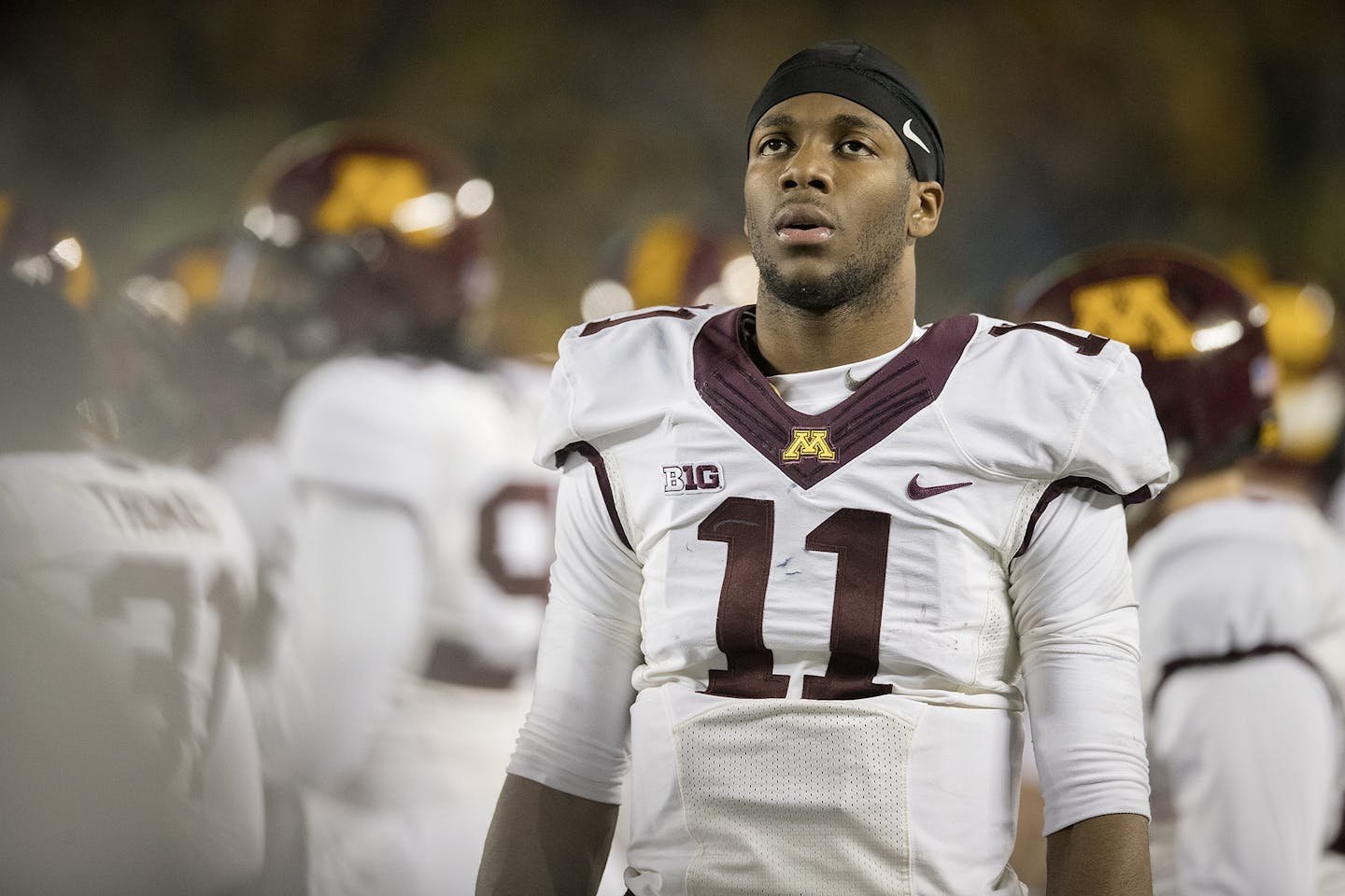 Minnesota's quarterback Demry Croft showed his frustration during the fourth quarter the Gophers took on Michigan in Michigan Stadium, Saturday, November 4, 2017 in Ann Arbor, MI. ] ELIZABETH FLORES &#xef; liz.flores@startribune.com