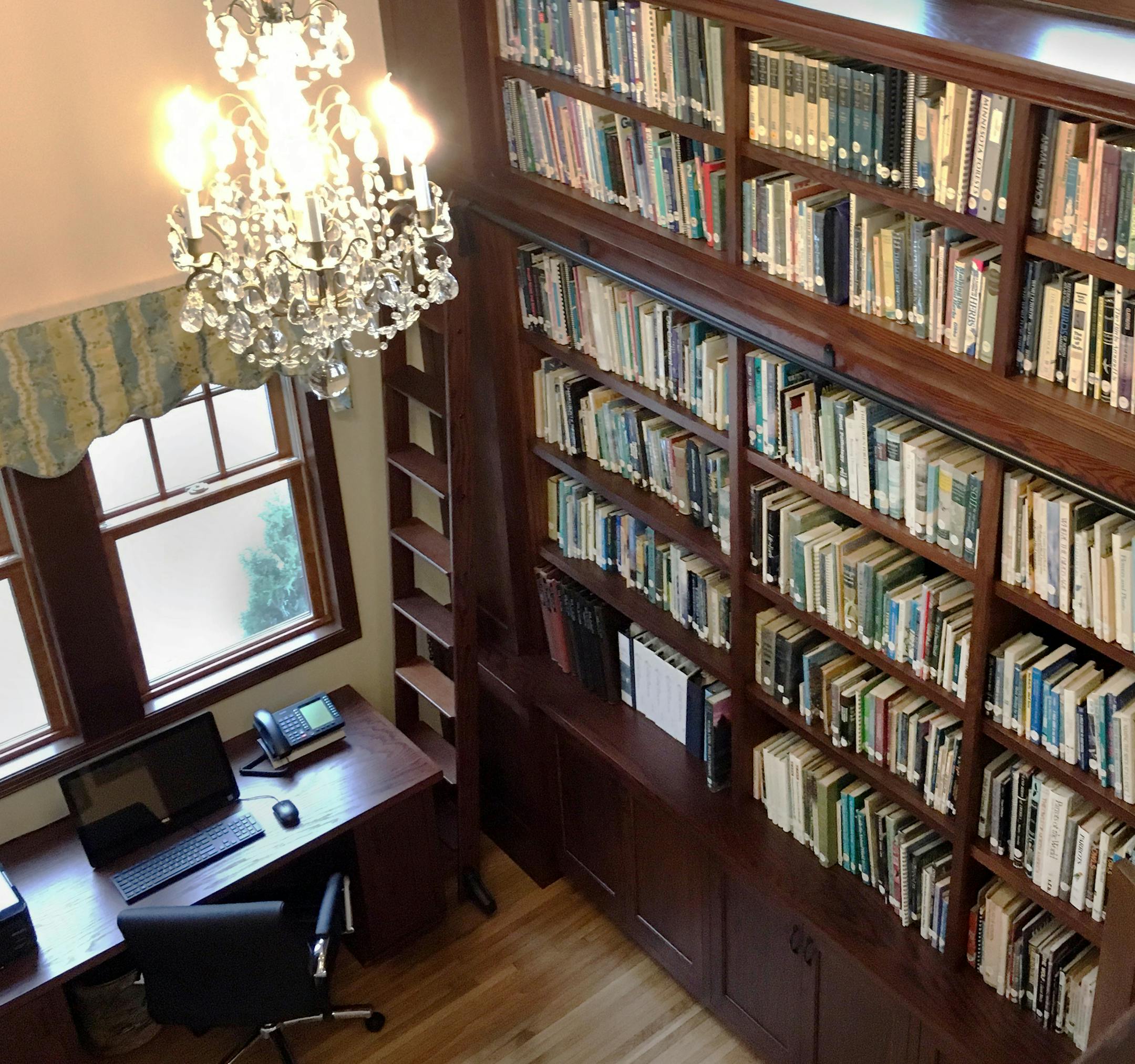 The library at the Olivia Irvine Dodge Library and History Center includes books from Dodge's private collection and donations from family and friends. Many of the books are about the environment.