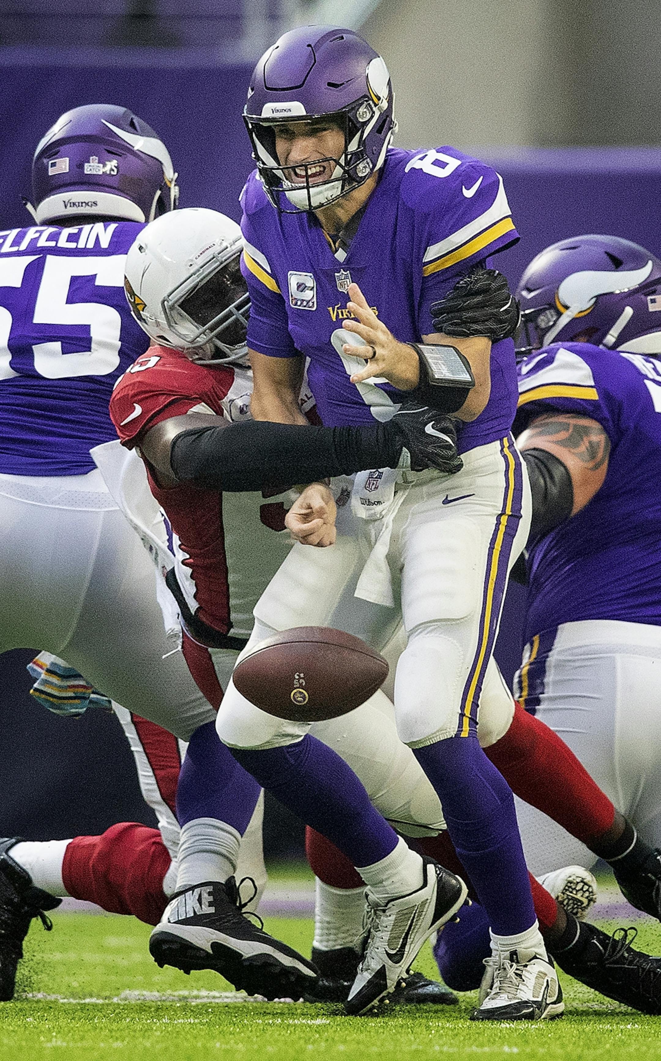 Minnesota Vikings quarterback Kirk Cousins was strip sacked by Chandler Jones in the second quarter. The play resulted in an Arizona touchdown