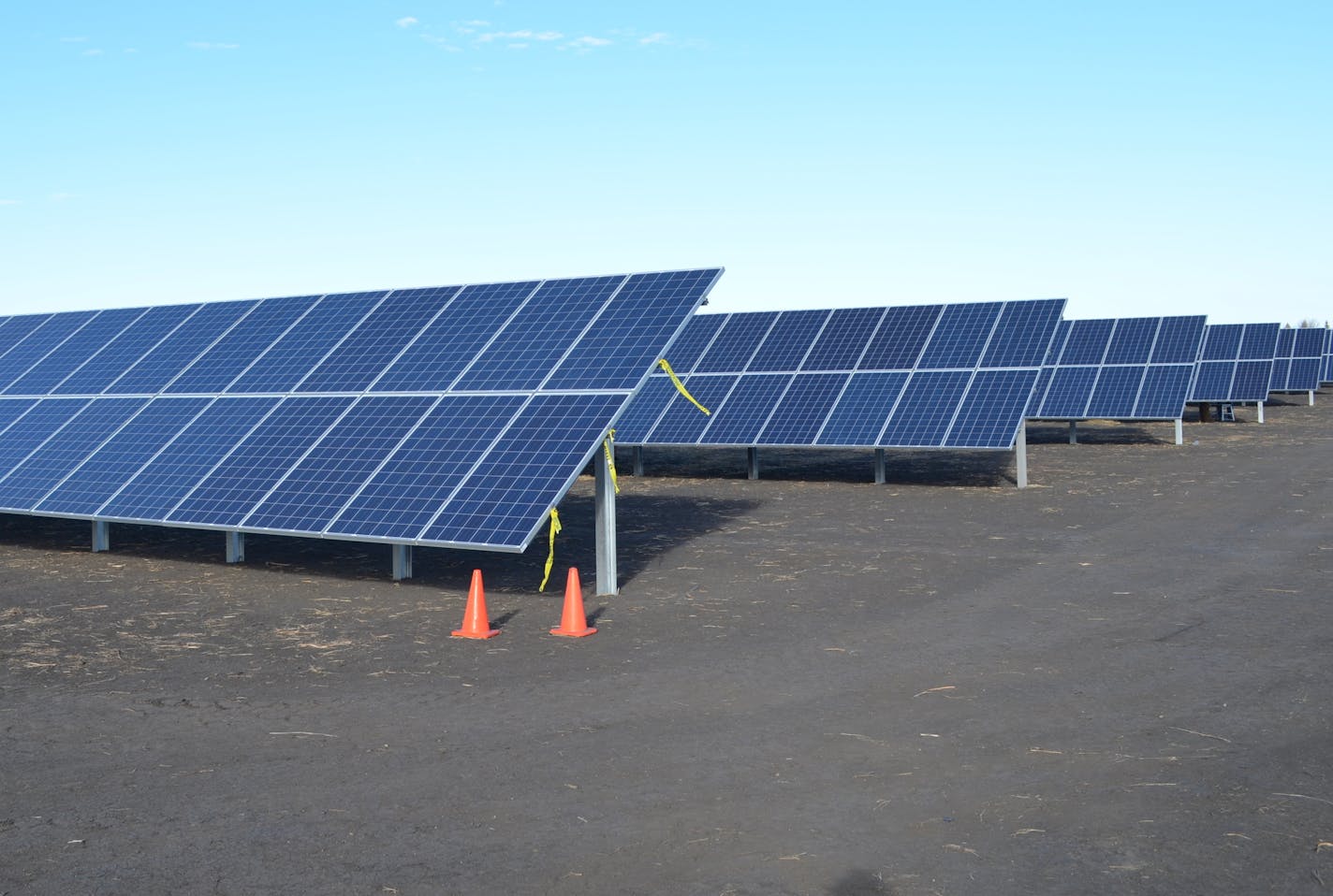 Photo credit: Brad Wilson/Ecos Energy The largest solar-electric installation in Minnesota sits on a field outside Slayton, Minn., 180 miles southwest of the Twin Cities. The project developer, Ecos Energy, based in Minneapolis, plans to flip on the switch on Friday Jan. 4, 2012. The solar array has 7,040 solar panels in 32 rows and is the largest in Minnesota, with an output of 2 megawatts of electricity, the equivalent of that used by 250 homes. The power is being sold to Xcel Energy. The $7 m