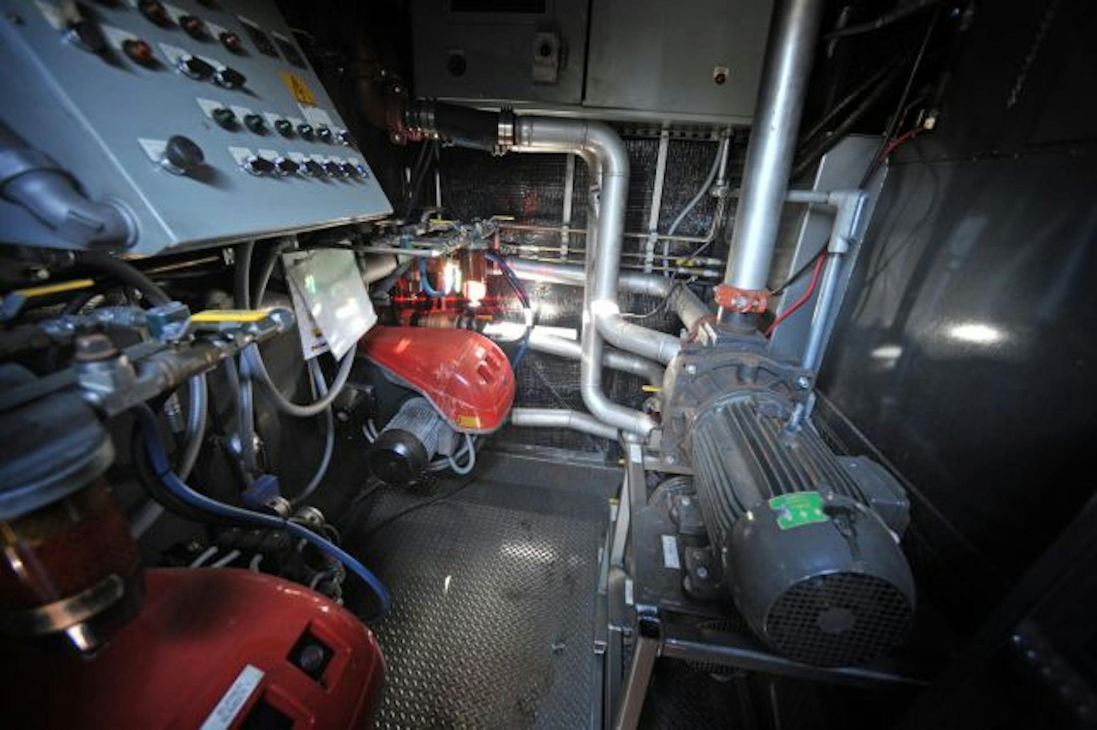 Control room of TCOS's 18-million-BTU Snow Dragon snow melter. The device can melt up to 35 dump truckloads of snow an hour.