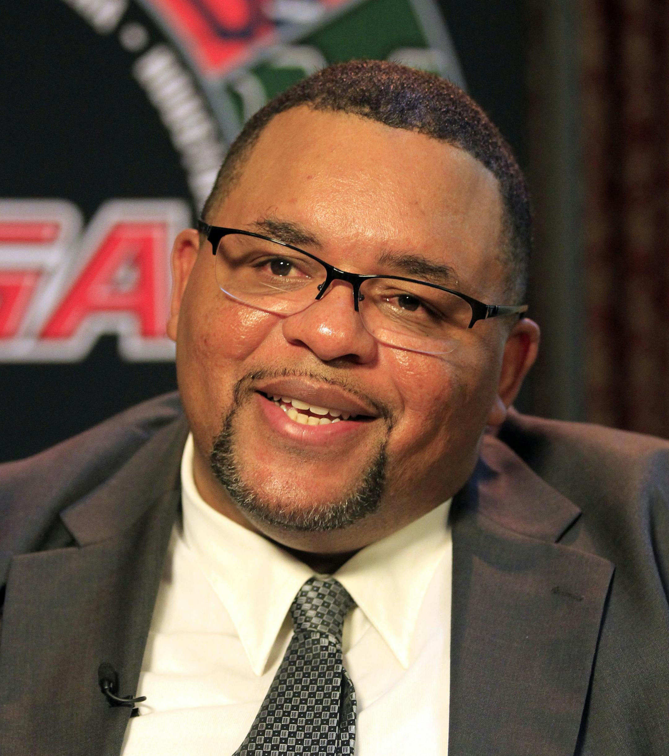 UTEP Defensive Coordinator Andre Patterson talks during an interview at the NCAA college football Conference USA media day on Wednesday, July 25, 2012, in Dallas. Patterson filled in for head coach Mike Price, who could not attend the event.(AP Photo/John F. Rhodes) ORG XMIT: OTKJR110