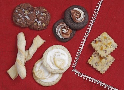 The 15th year of the Taste cookie contest includes, Chocolate Toffee Cookies, Cranberry Cornmeal Shortbread Cookies (winner), German Sour Cream Twists,
Limoncello Kisses, Mocha Cappuccino Cookies [ The Star Tribune 2017 Holiday cooky contest Star Tribune Photos By Tom Wallace holbooks cover for the 2017 book guide