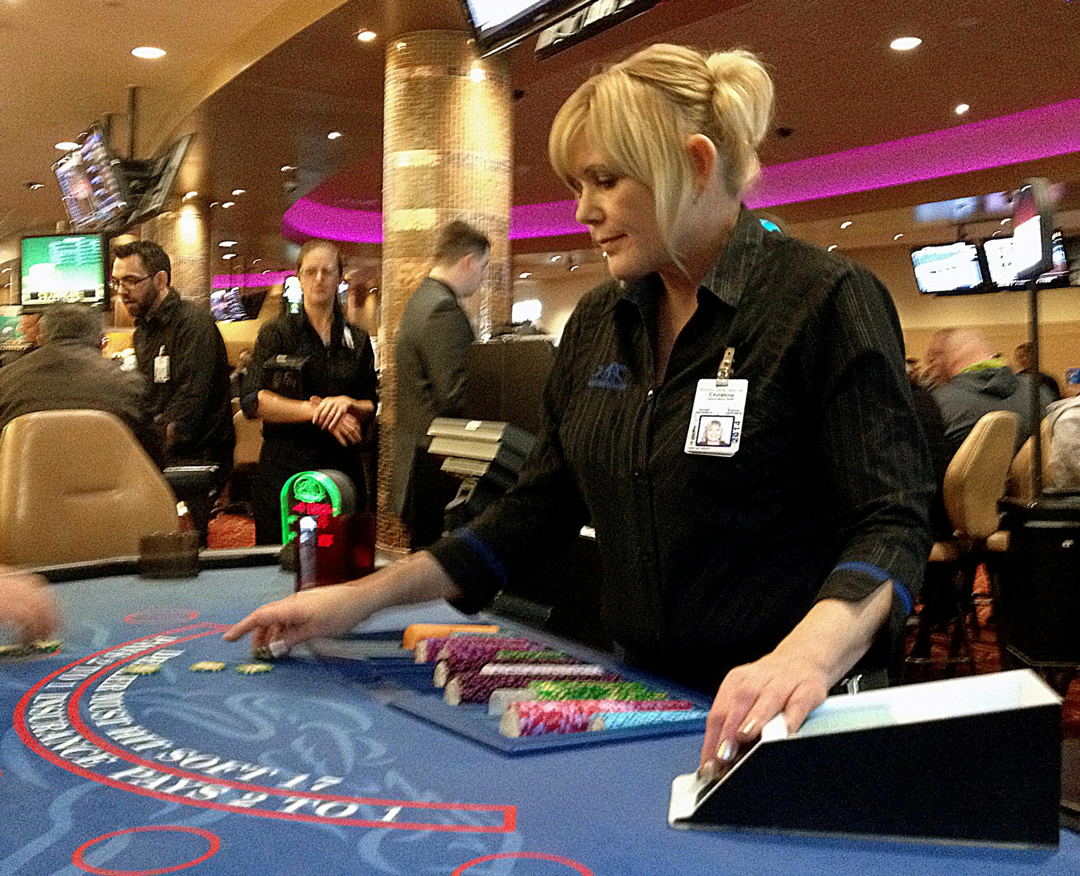 Christine Mackey, a veteran dealer of 21 years, worked a blackjack table at Canterbury Park.