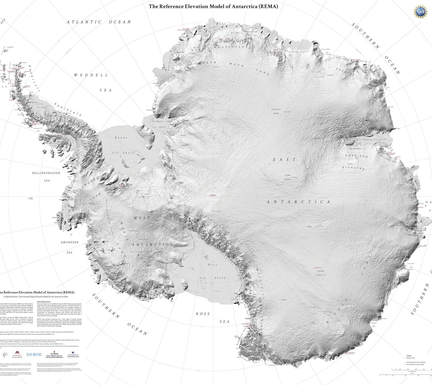 In an undated image provided by the agency, a new map of Antarctica created by the National Geospatial-Intelligence Agency. The Reference Elevation Model of Antarctica is the product of six years of work and is a dramatic improvement over existing maps; The data is so complete that scientists now know the height of every feature on the continent down to a few feet. (National Geospatial-Intelligence Agency via The New York Times) -- FOR EDITORIAL USE ONLY --