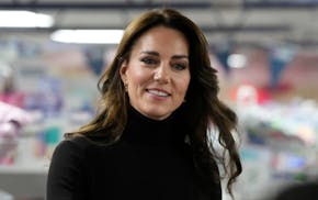FILE - Britain's Kate, Princess of Wales smiles during her visit to Sebby's Corner in north London, Friday, Nov. 24, 2023.