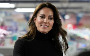 FILE - Britain's Kate, Princess of Wales smiles during her visit to Sebby's Corner in north London, Friday, Nov. 24, 2023. Princess Kate apologized Mo