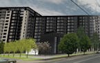A rendering shows the Legacy condominium that Shamrock Development proposes building on the edge of downtown Minneapolis. View is from 2nd Street and 