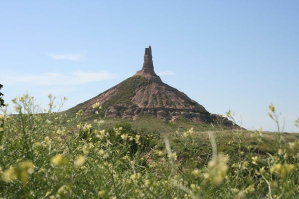 Chimney Rock near Bayard is an excellent example of how water and wind erode the earth.