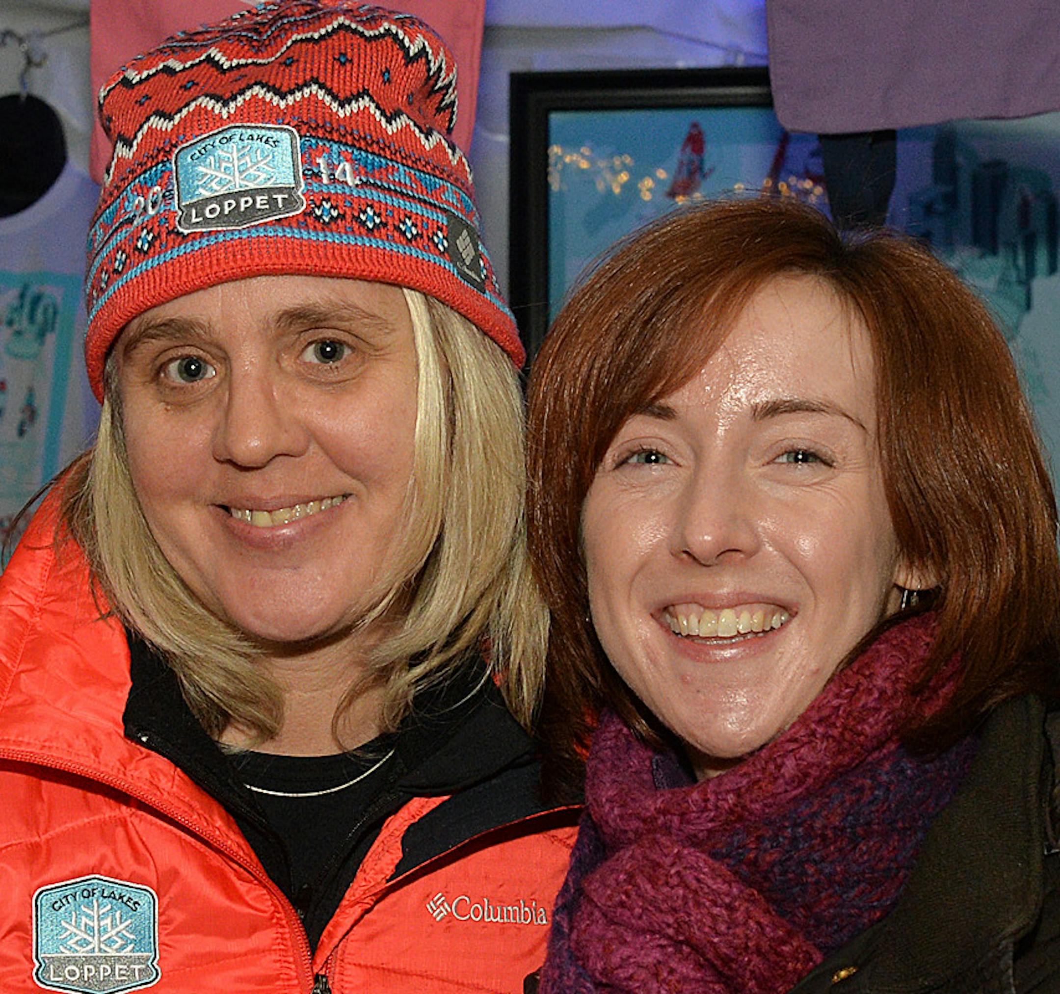 Volunteers Heidi Erickson (left) and Laura Bolstad sold Loppet merchandise in the Big Tent. ] (SPECIAL TO THE STAR TRIBUNE/BRE McGEE) **Heidi Erickson (left), Laura Bolstad (right)