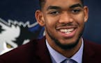 Timberwolves draft picks Karl-Anthony Towns (first overall in the NBA Draft) was introduced at a news conference Friday afternoon. ] JIM GEHRZ � jam