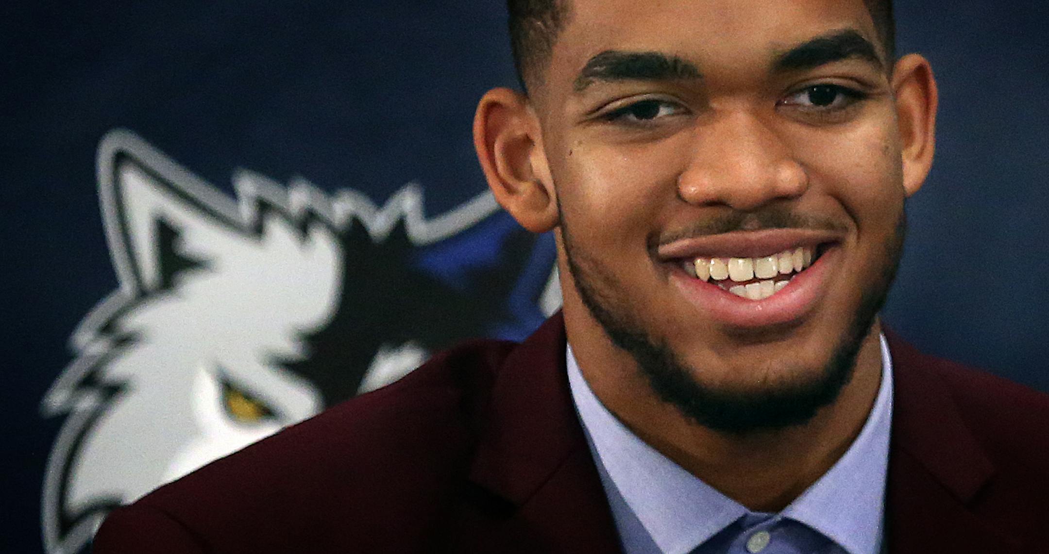 Timberwolves draft picks Karl-Anthony Towns (first overall in the NBA Draft) was introduced at a news conference Friday afternoon. ] JIM GEHRZ � james.gehrz@startribune.com / Minneapolis, MN / June 26, 2015 / 11:00 AM � BACKGROUND INFORMATION: The Timberwolves will have a news conference to introduce draftees Karl-Anthony Towns and Tyus Jones at the Mayo Clinic Square atrium across from Target Center. Before the press conference, the two players will walk through the skyway.