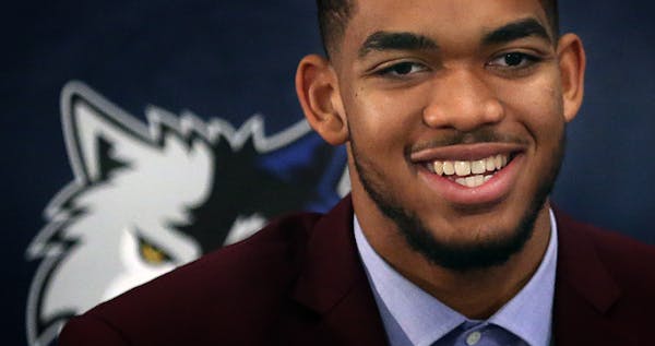 Timberwolves draft picks Karl-Anthony Towns (first overall in the NBA Draft) was introduced at a news conference Friday afternoon. ] JIM GEHRZ � jam