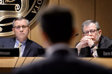 Board of Regents Chairman Dean Johnson and University of Minnesota President Eric Kaler at a 2015 meeting. After four white men were elected regents l