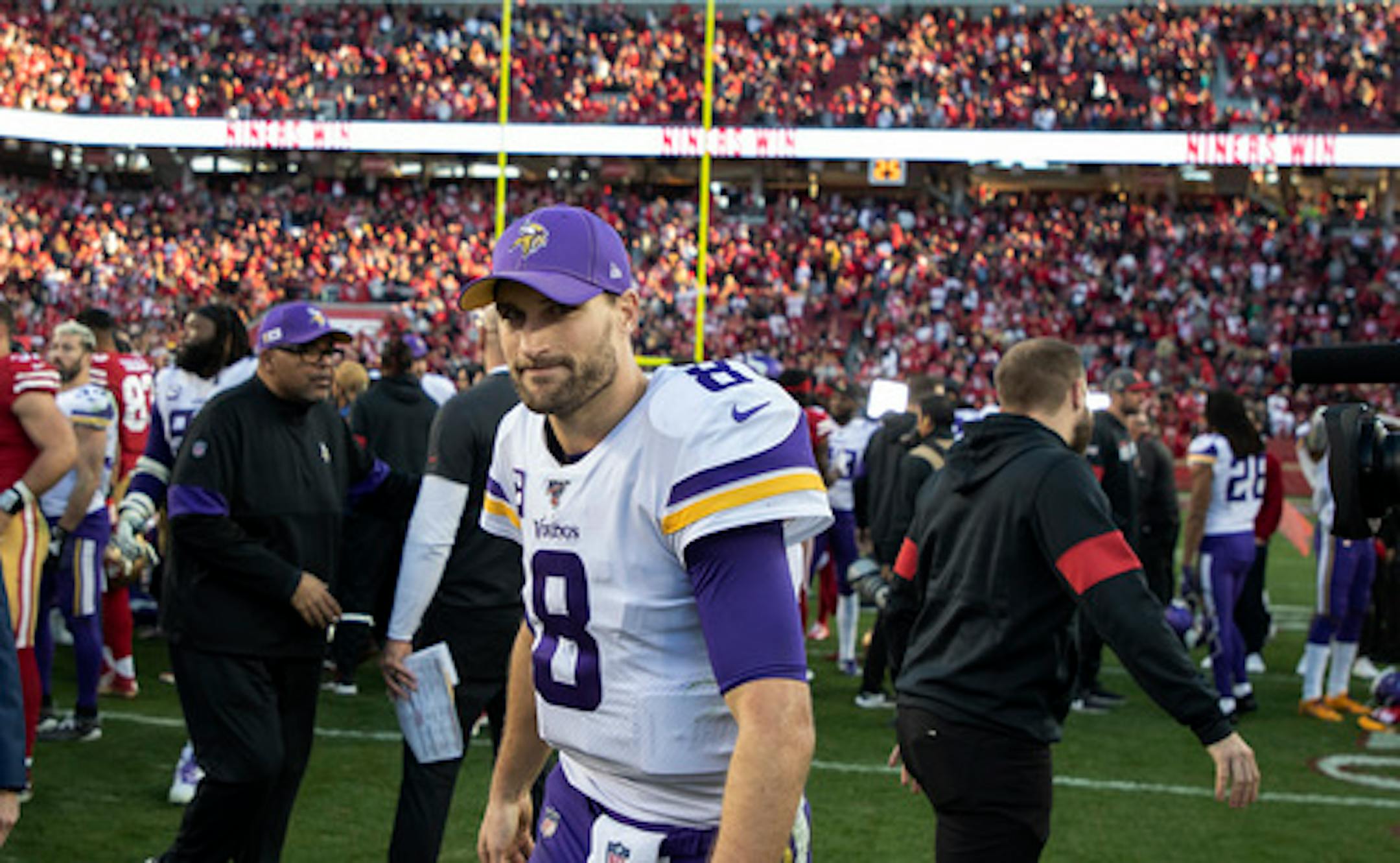 Minnesota Vikings quarterback Kirk Cousins (8) walked off the field after losing 27-10.] Jerry Holt • Jerry.Holt@startribune.com