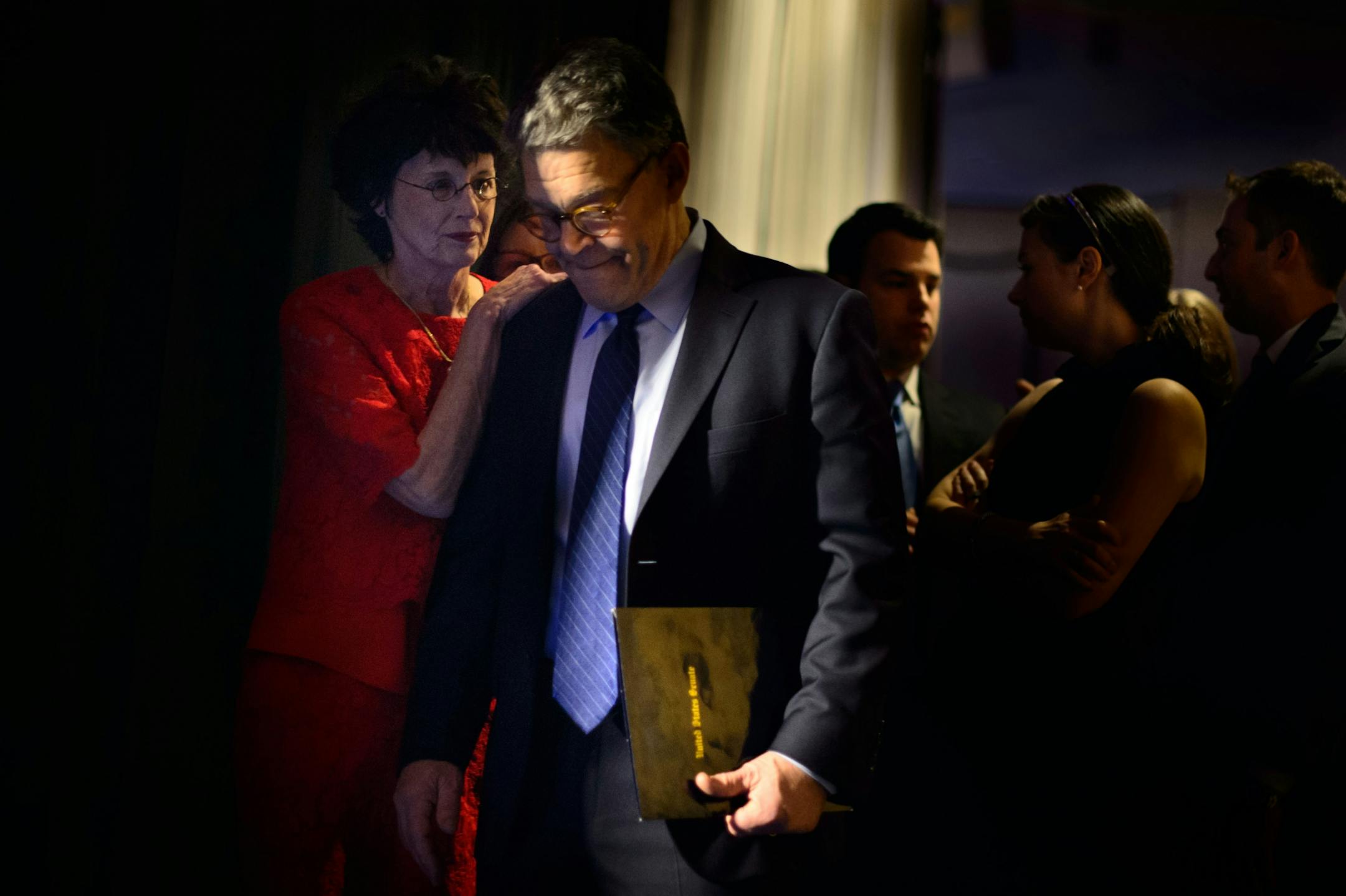 Sen Al Franken waited to take the stage with wife Franni.